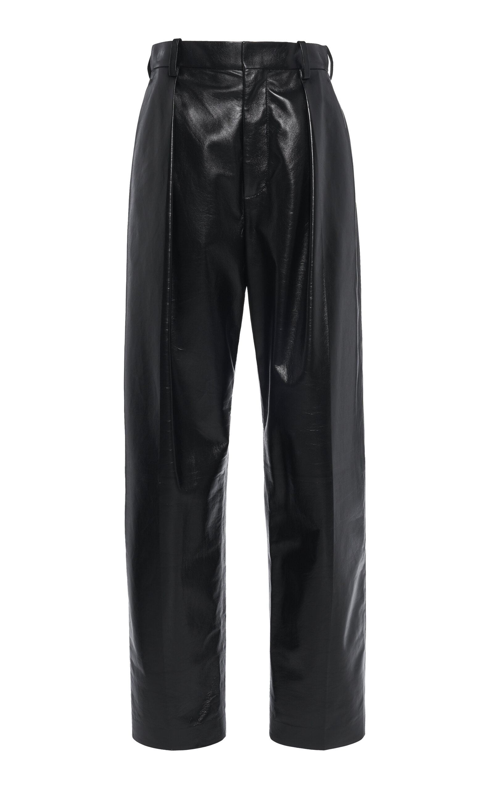 Bottega Veneta Pleated Leather Straight-Leg Pants