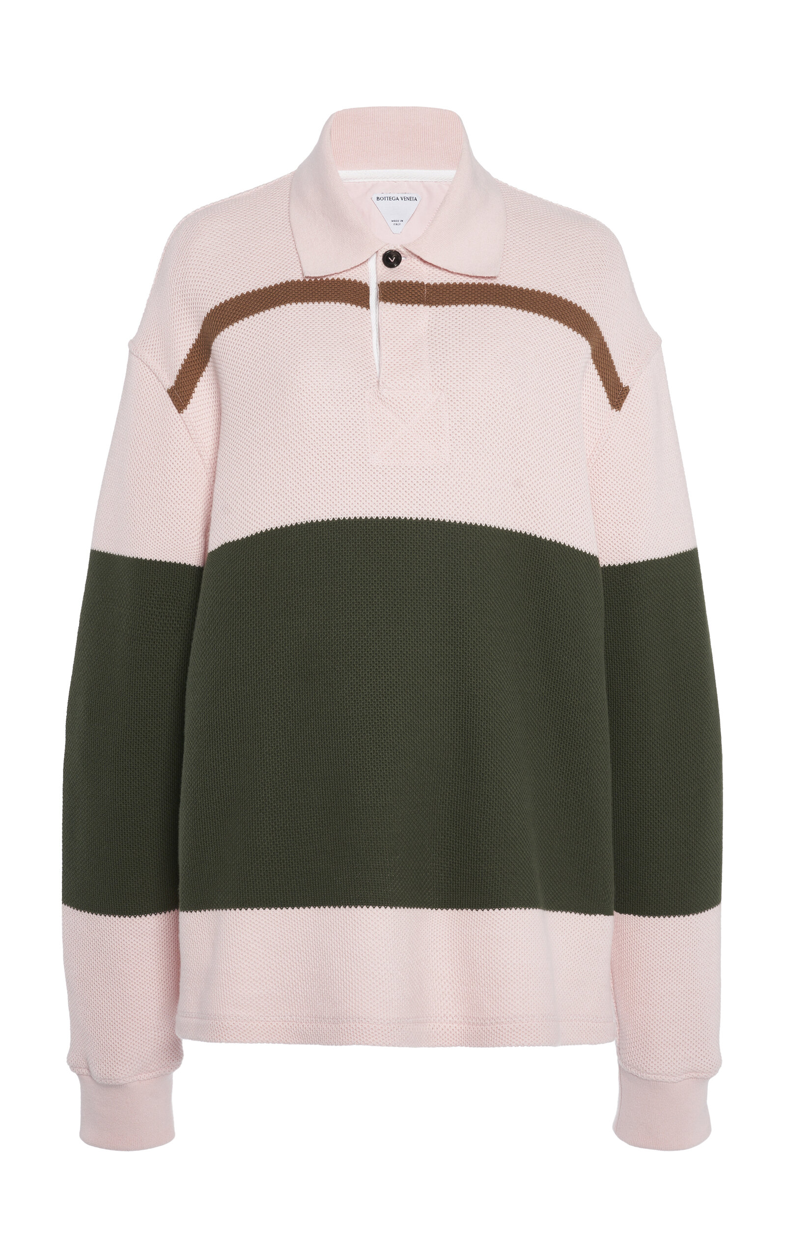 Bottega Veneta Pique-Striped Cotton Polo Sweater - Moda Operandi