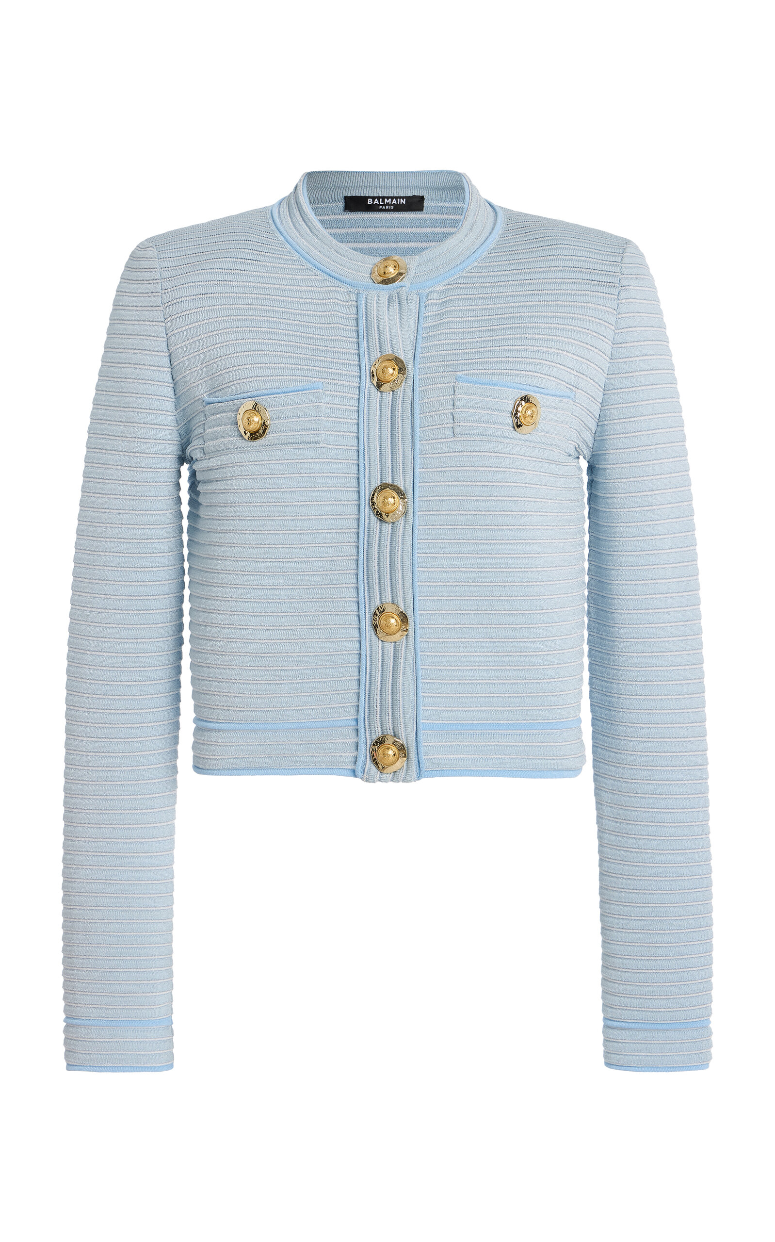 Balmain Buttoned Striped Knit Crop Cardigan