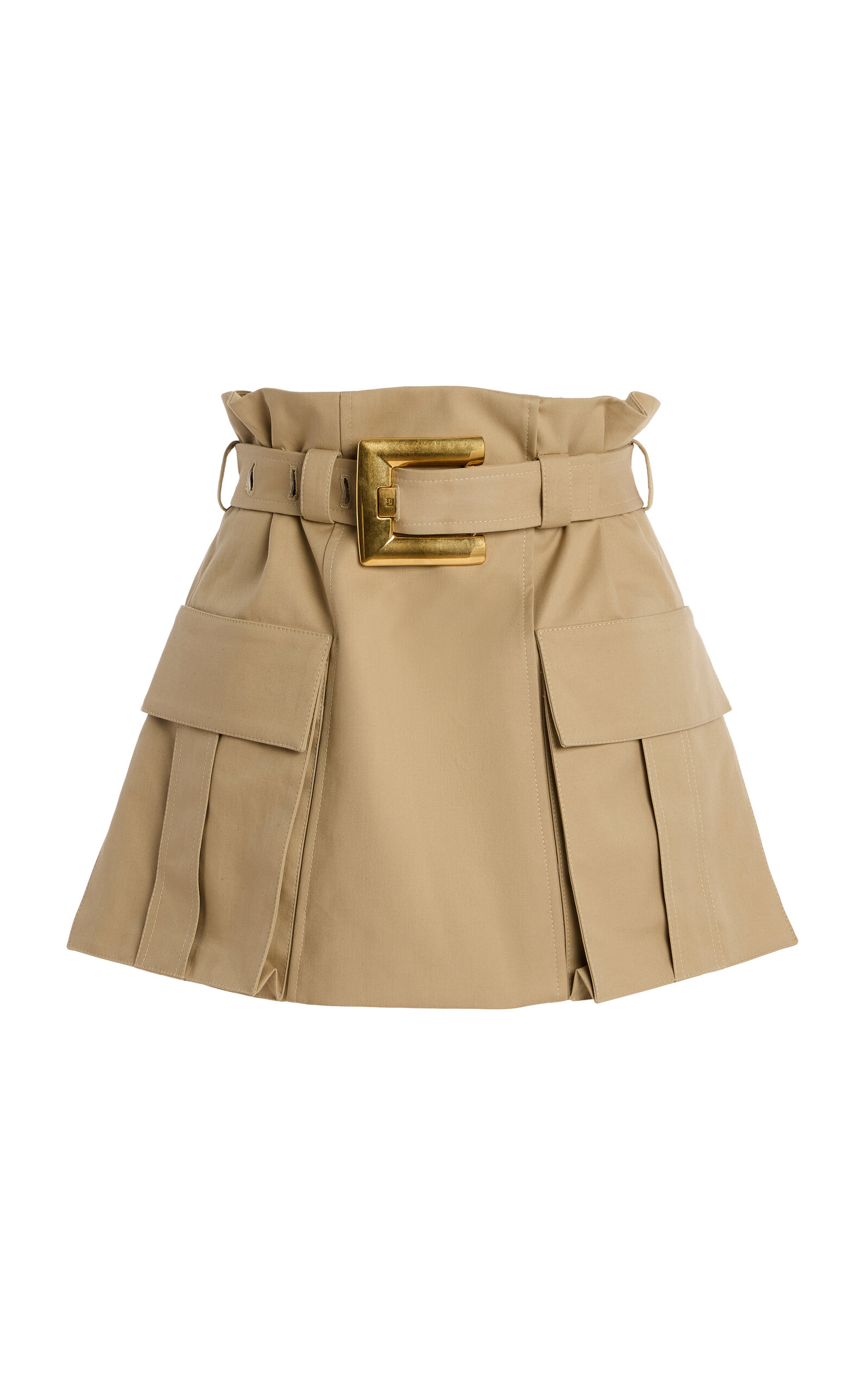 Balmain Cotton Gabardine High-waist Mini Skirt In Brown