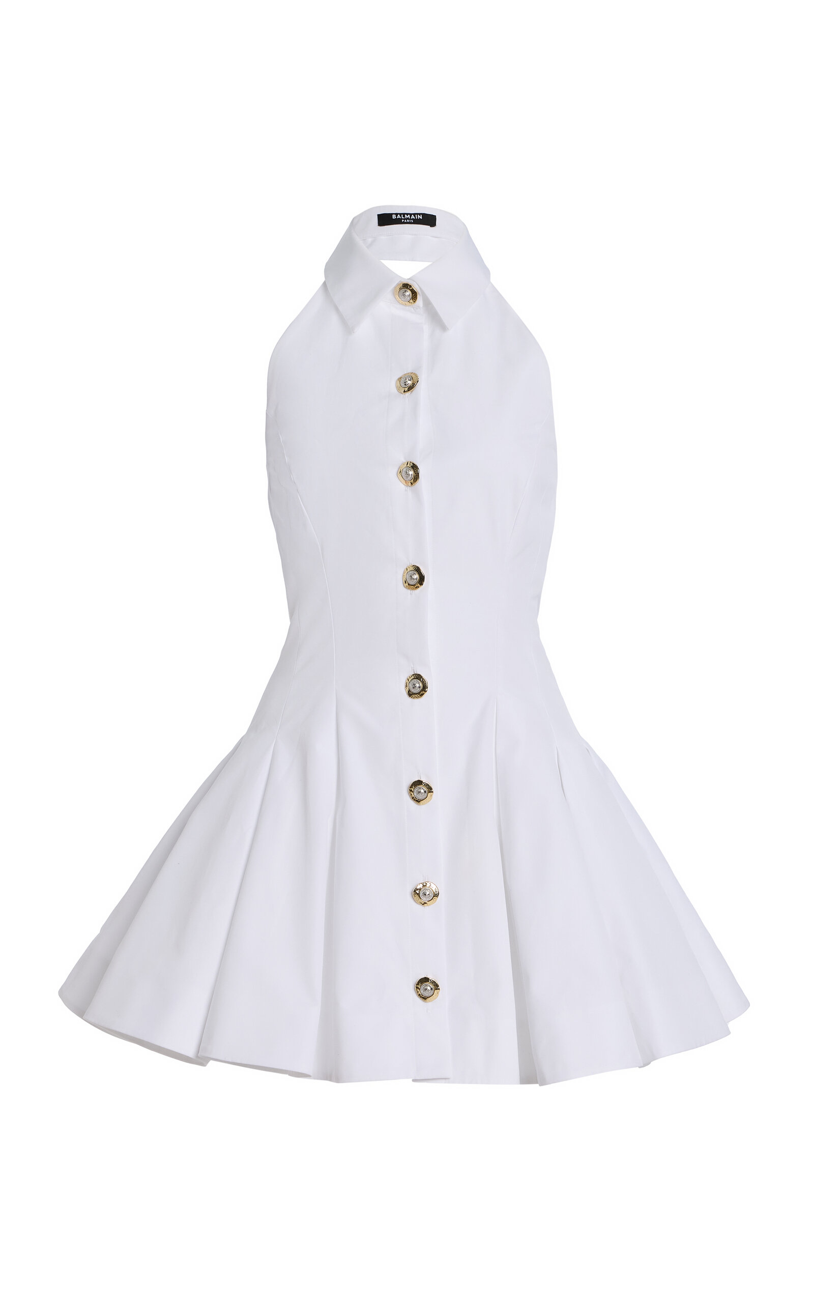 Balmain Flared Cotton-poplin Halter-neck Mini Shirt Dress
