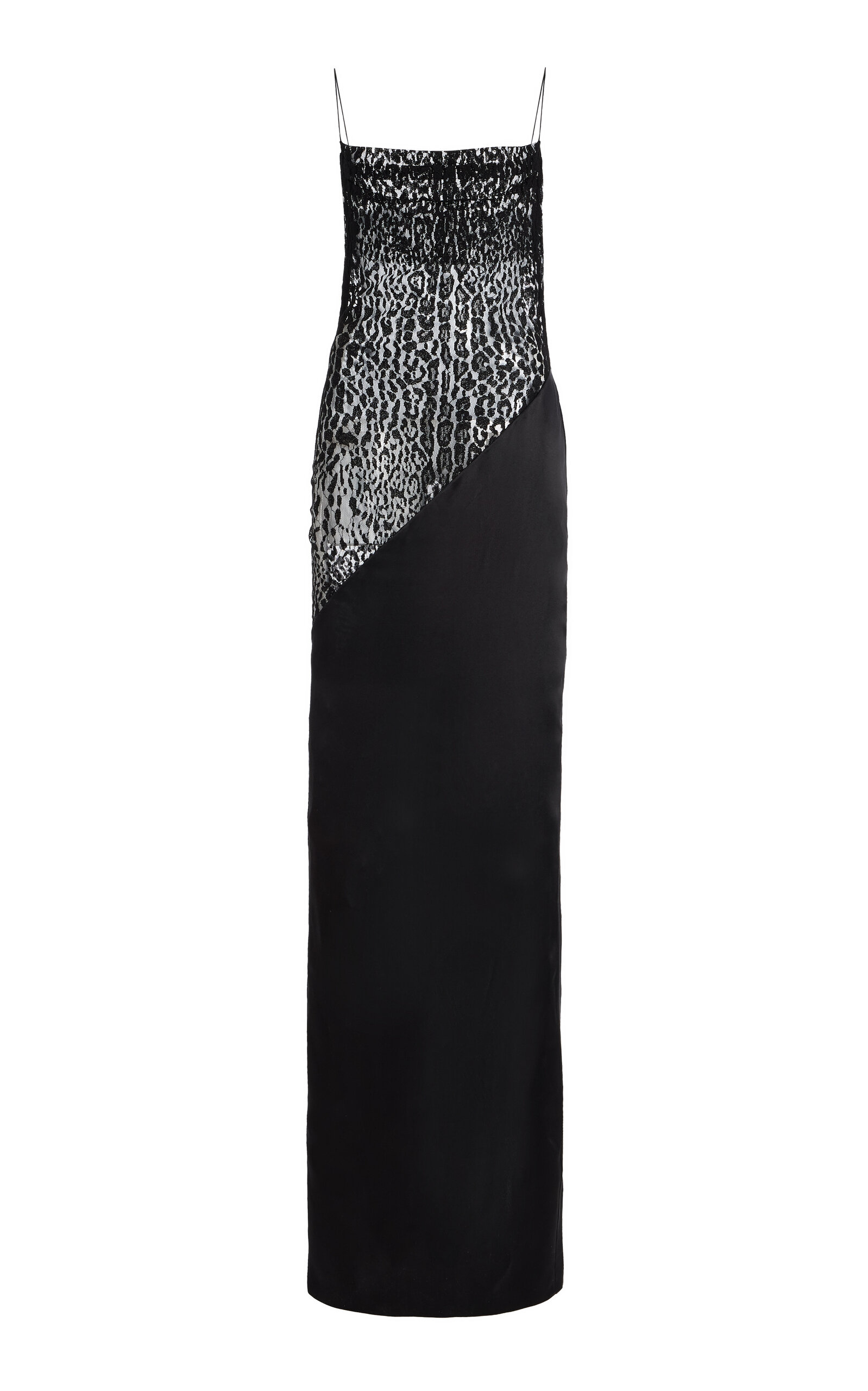 Shop Balmain Lace-trimmed Silk-blend Crepe Maxi Dress