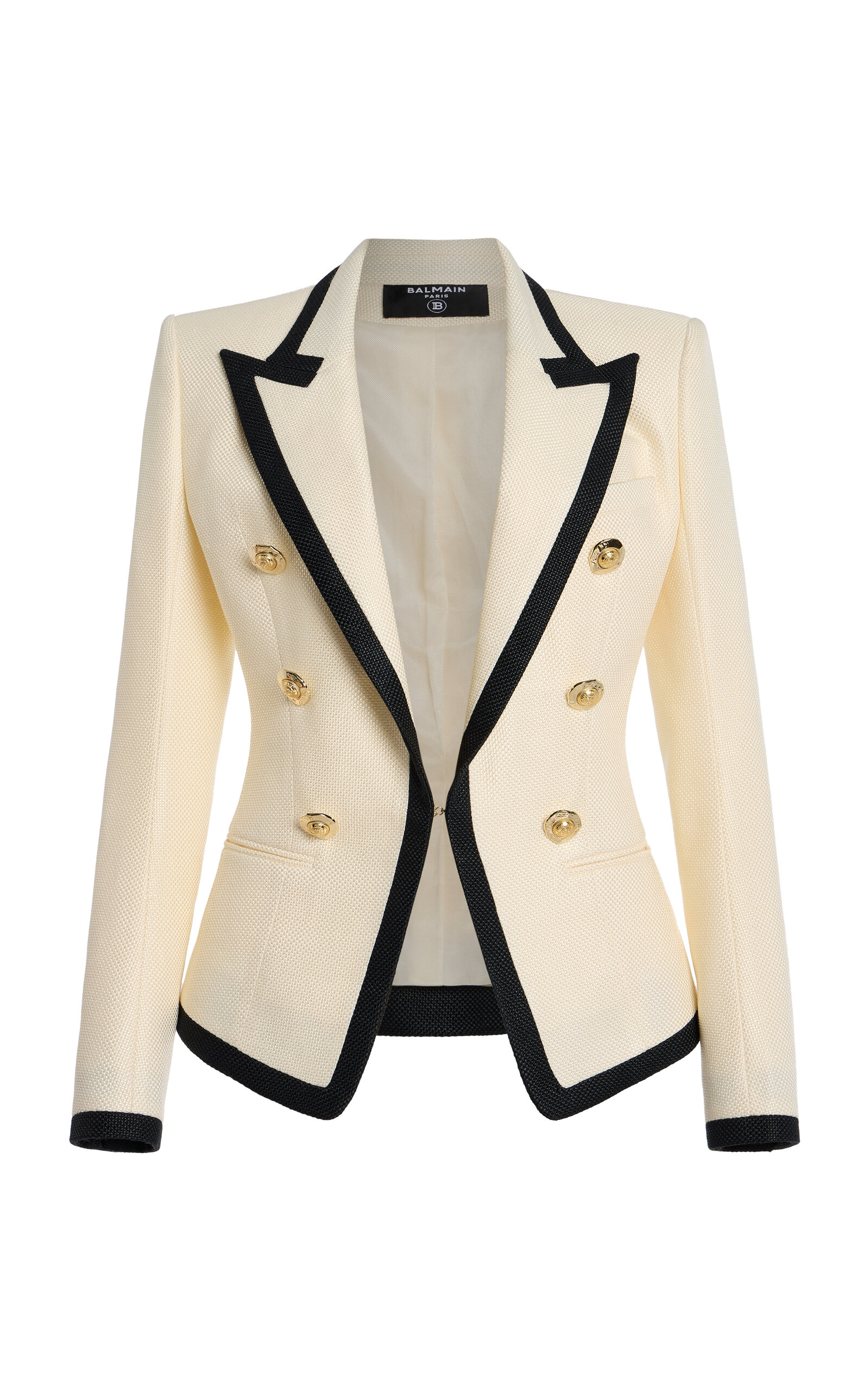 Balmain Double-Breasted Natte Blazer - Black/white