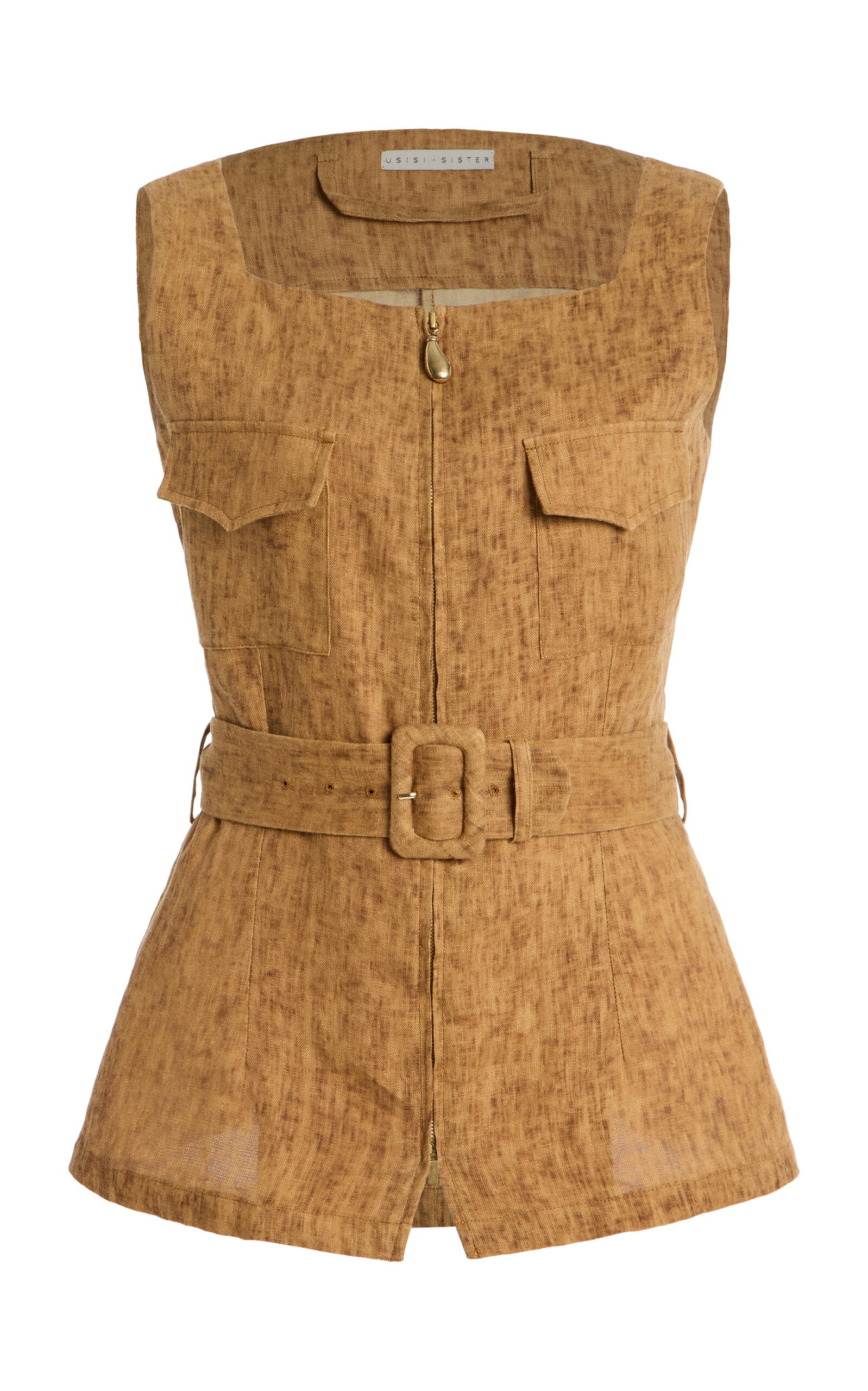 USISI SISTER Gray Linen Top - Brown - XS