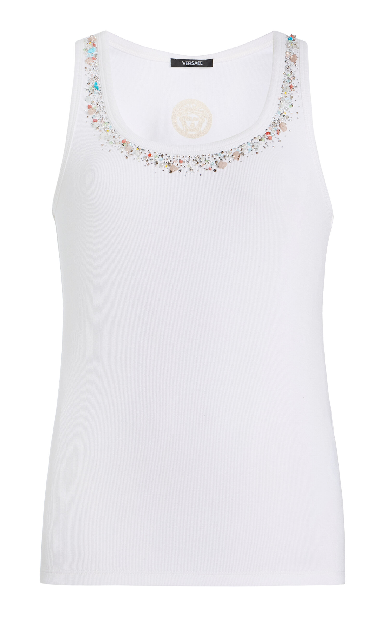 Versace Crystal-embellished Ribbed Tank Top In White