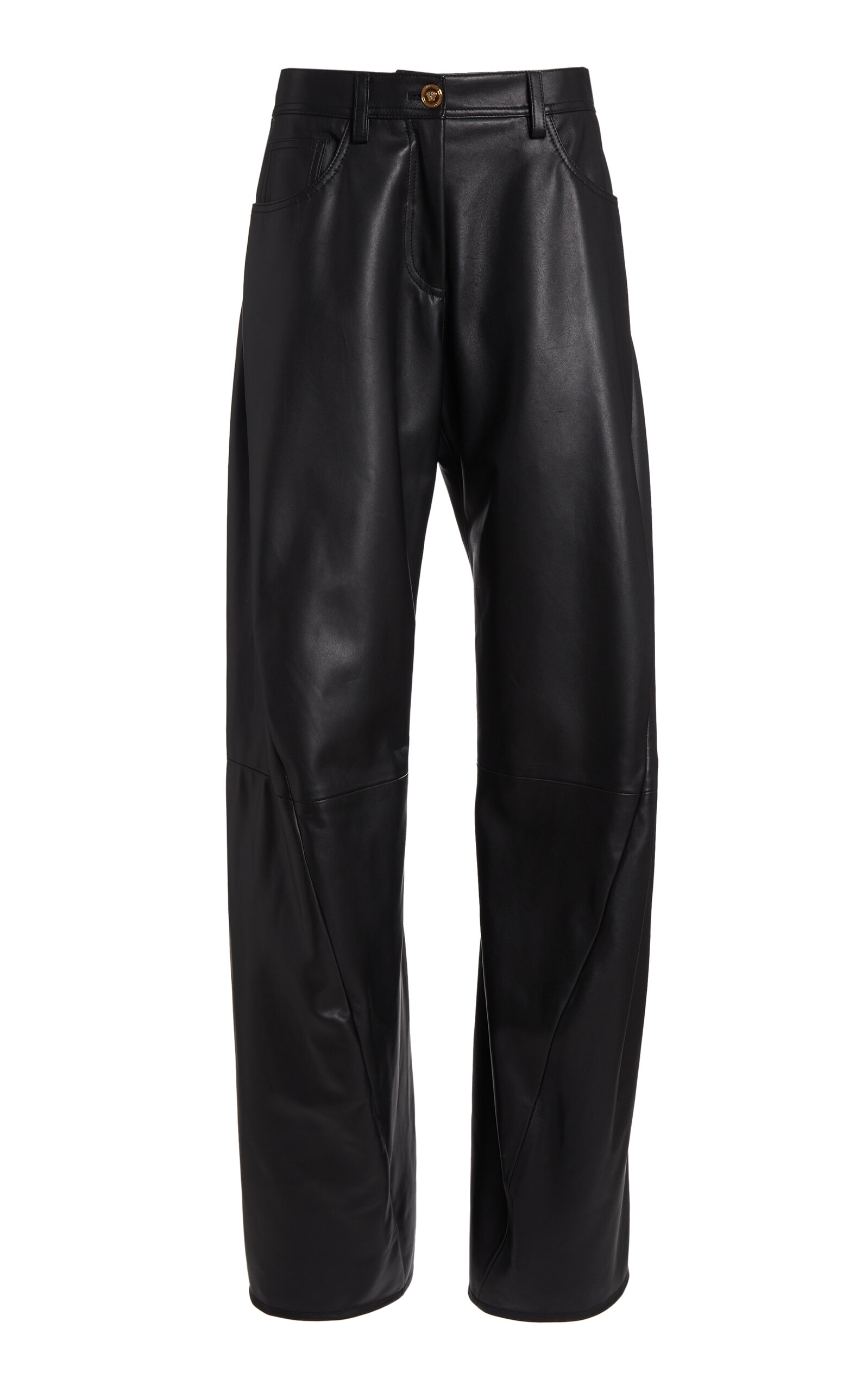 Versace La Vacanza Leather Straight-Leg Pants