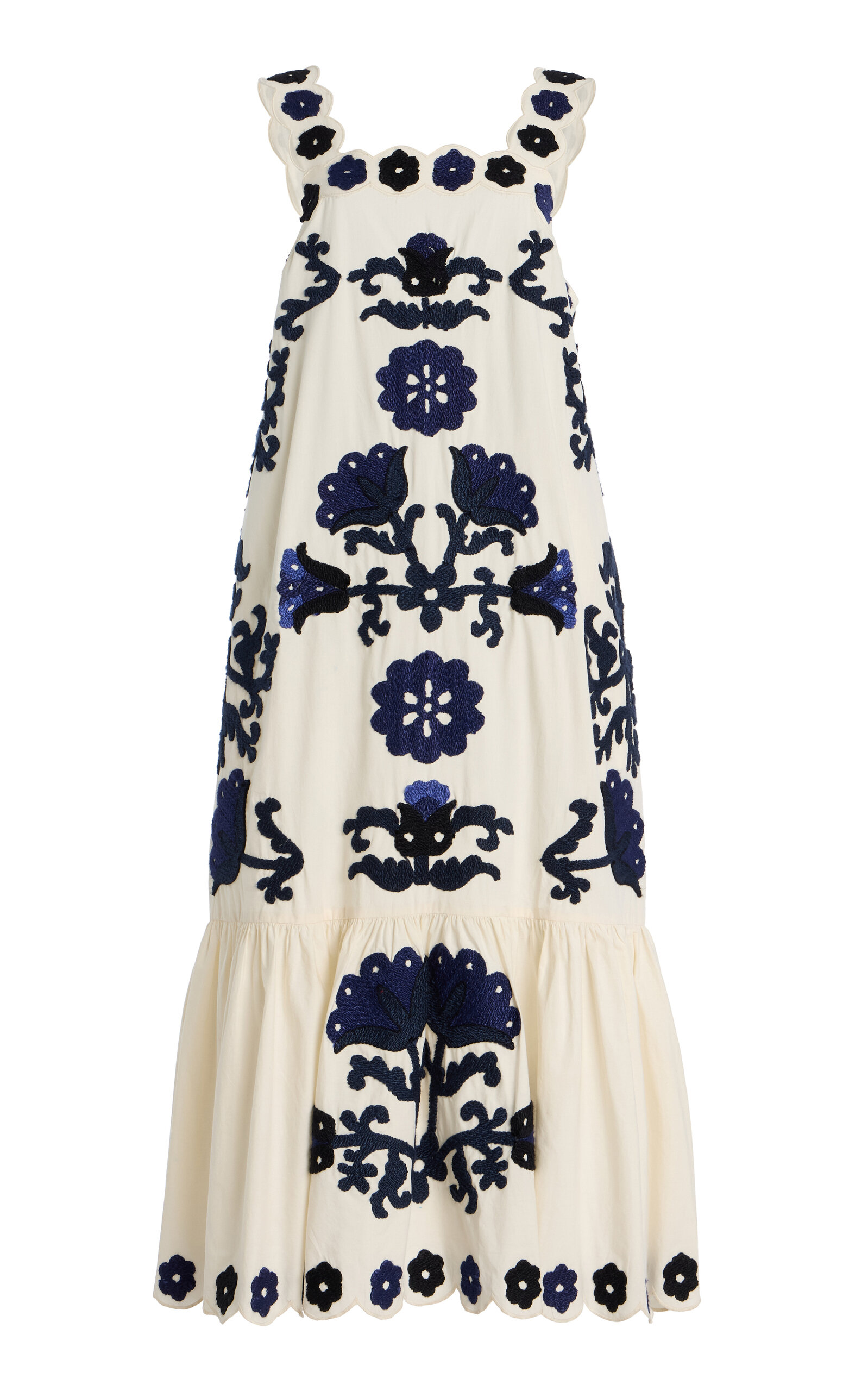 Sea Catrine Embroidered Cotton Midi Dress - Blue - Women's Clothing