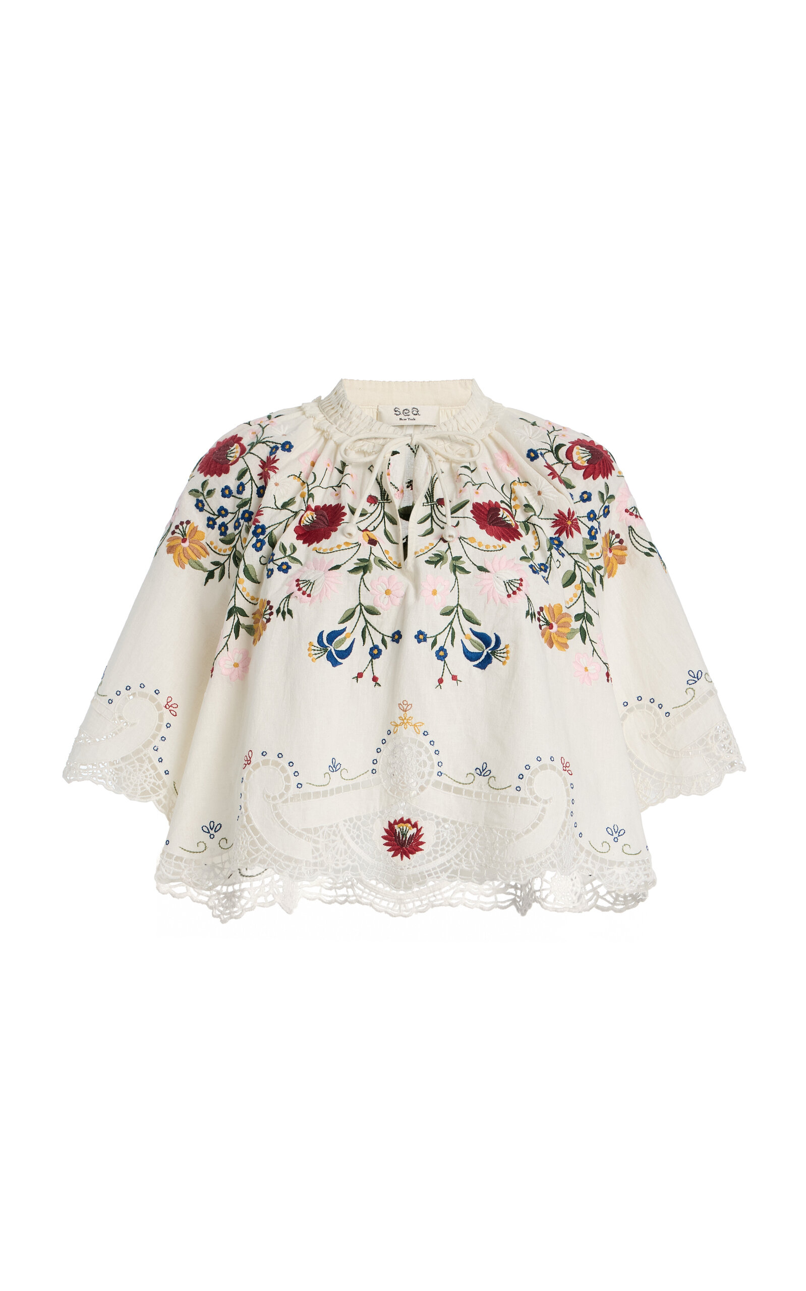 Sea Celia Embroidered Cotton-Linen Top - Ivory