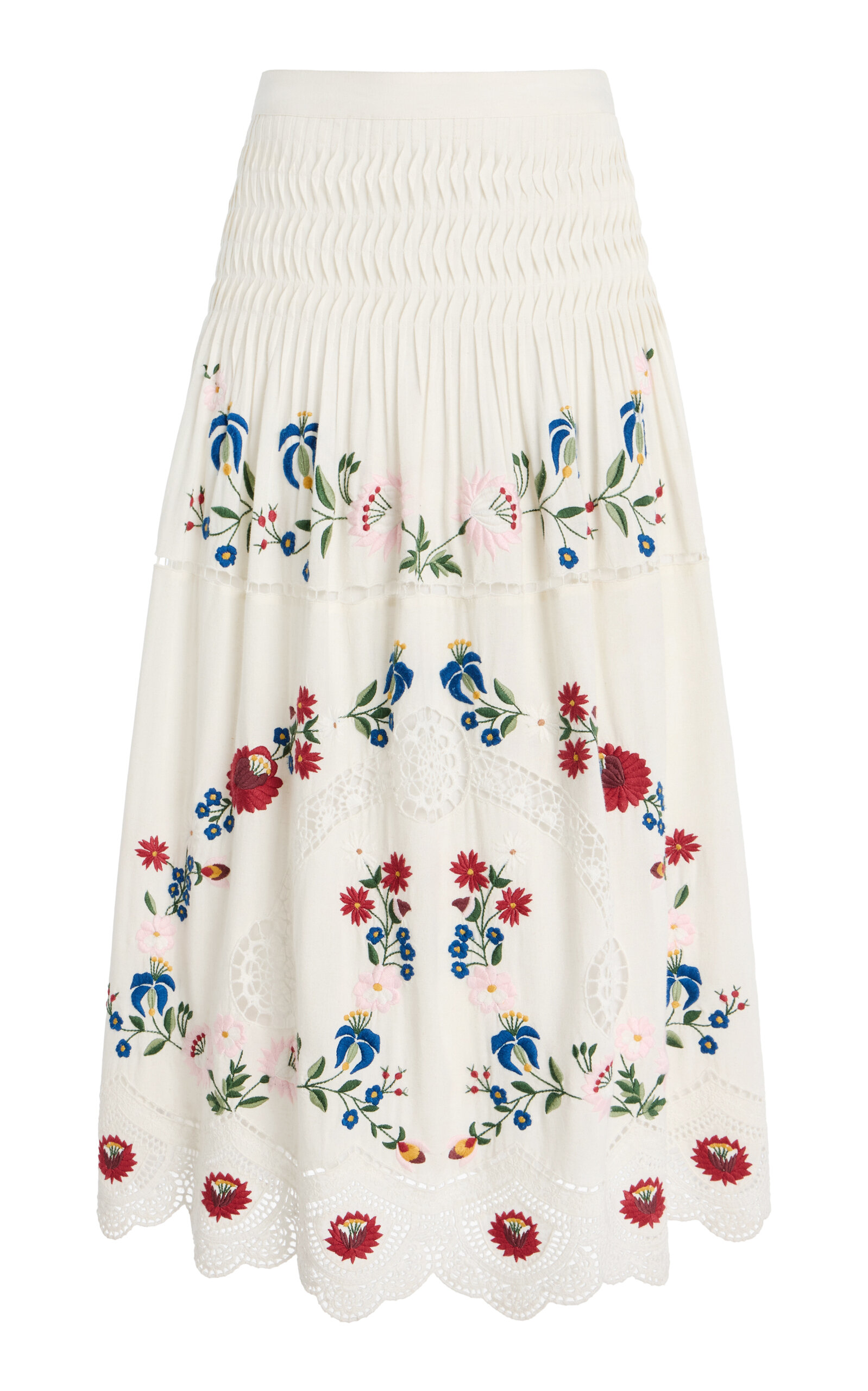 Sea Celia Embroidered Cotton-linen Midi Skirt