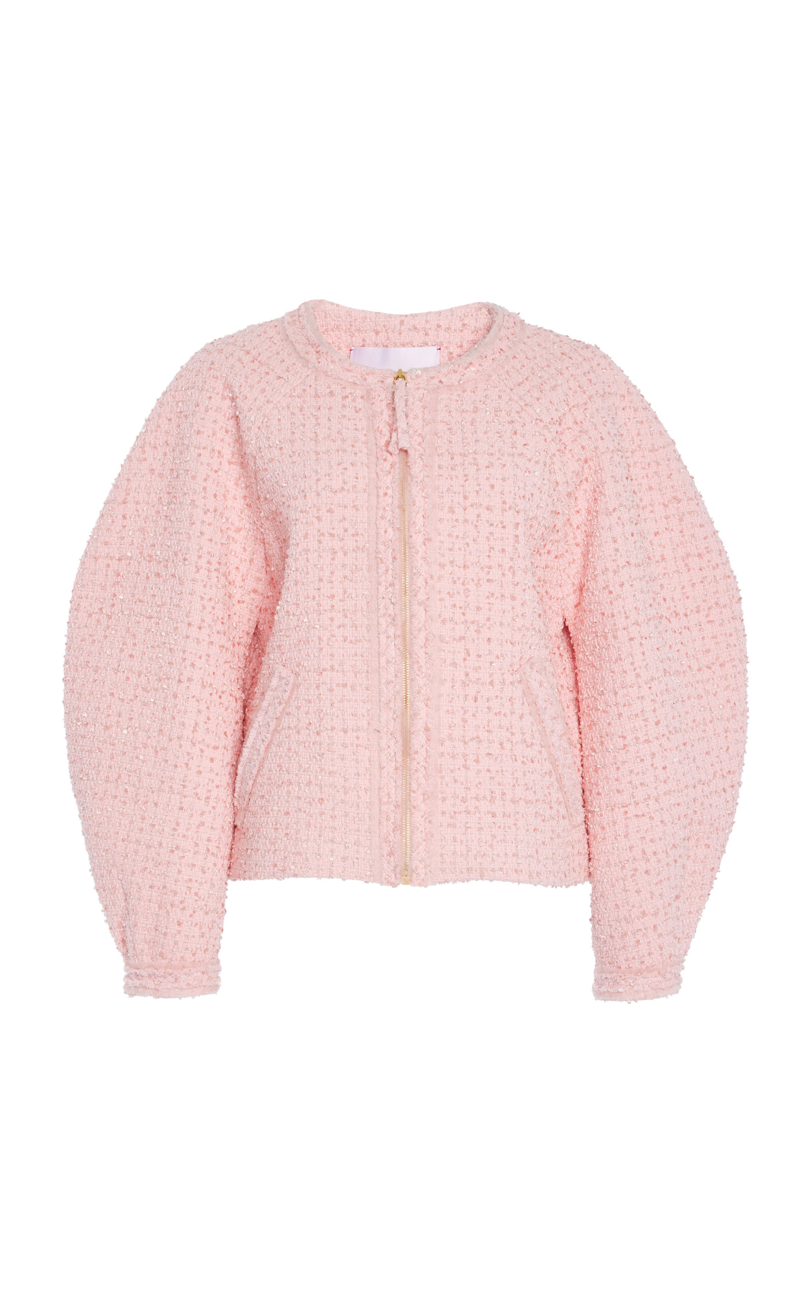 Carolina Herrera Collarless Tweed Jacket In Pink