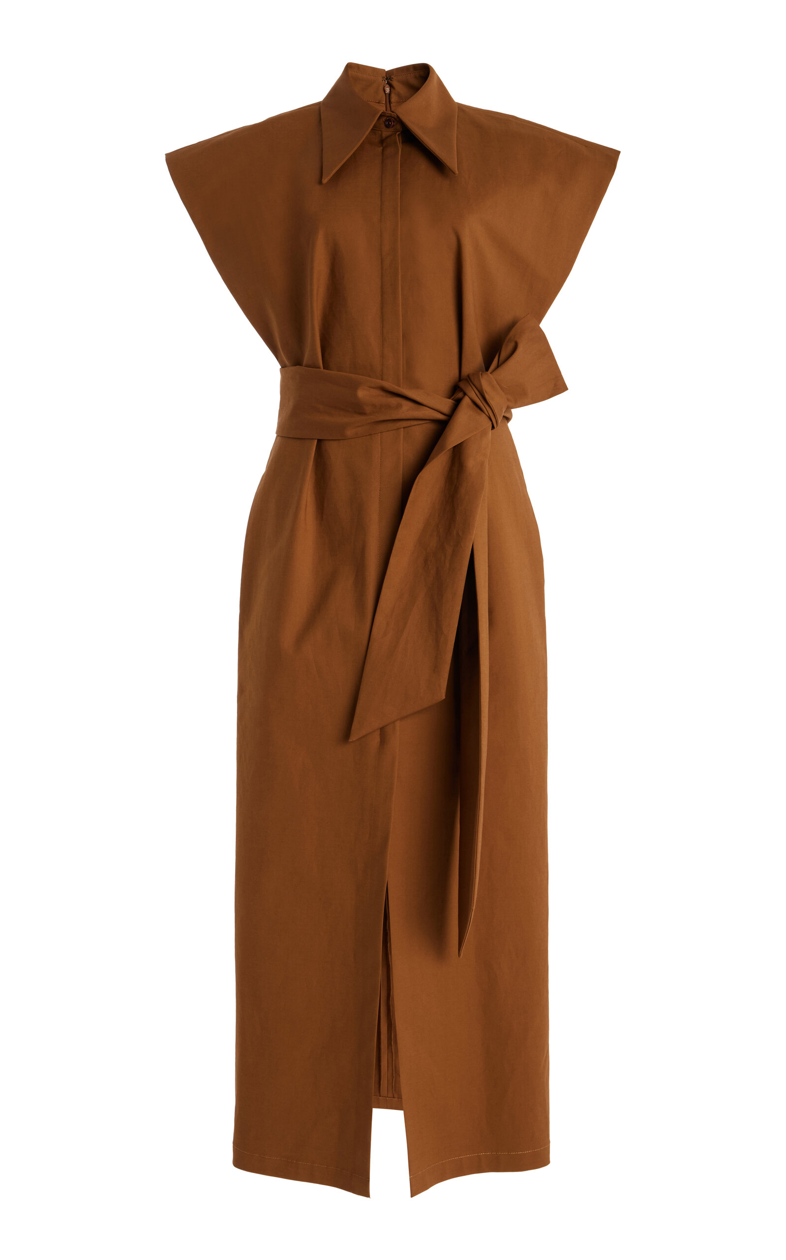 Shop Carolina Herrera Stretch-cotton Midi Shirt Dress In Brown