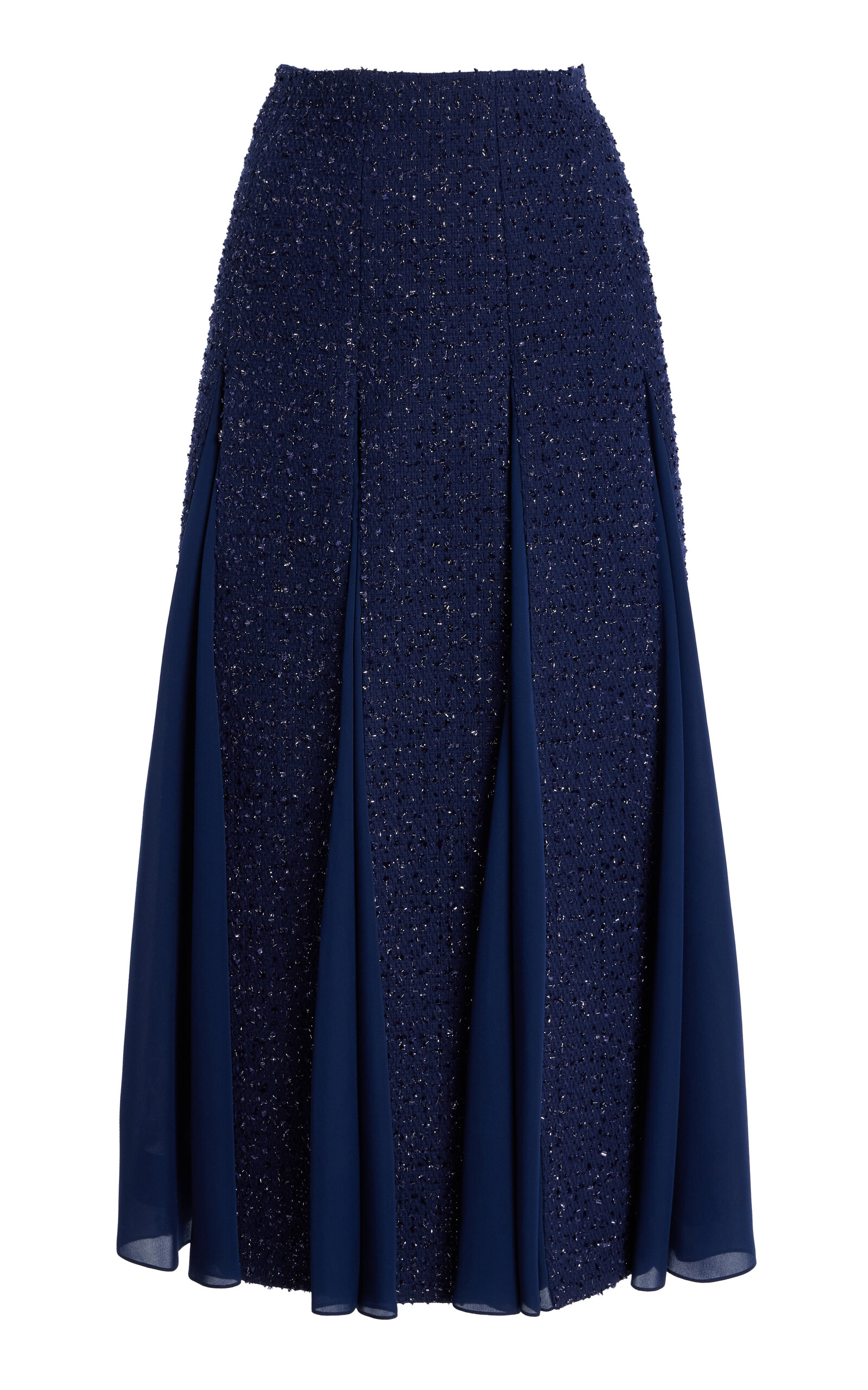 Carolina Herrera Embellished Tweed Midi Skirt In Navy