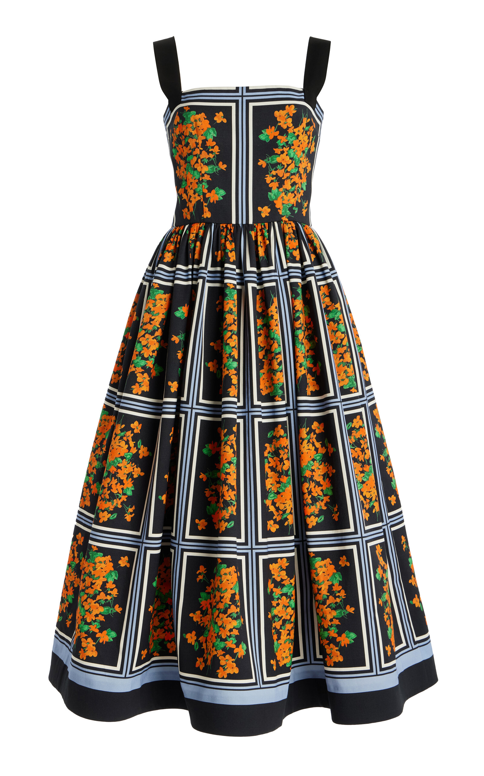 CAROLINA HERRERA COTTON FAILLE MIDI DRESS