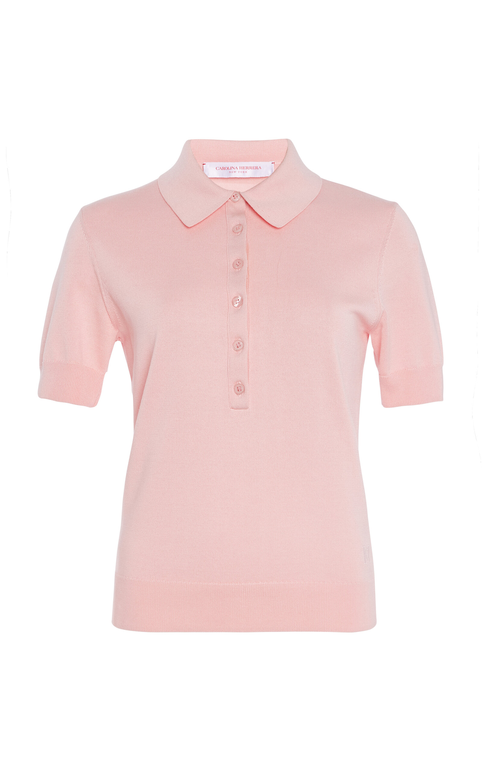 Shop Carolina Herrera Silk-cotton Knit Polo Top In Pink