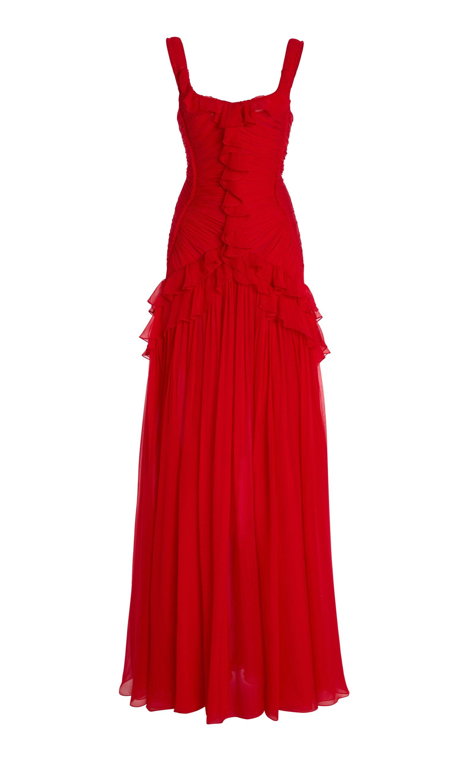 Carolina Herrera Ruffled Silk Gown In Red
