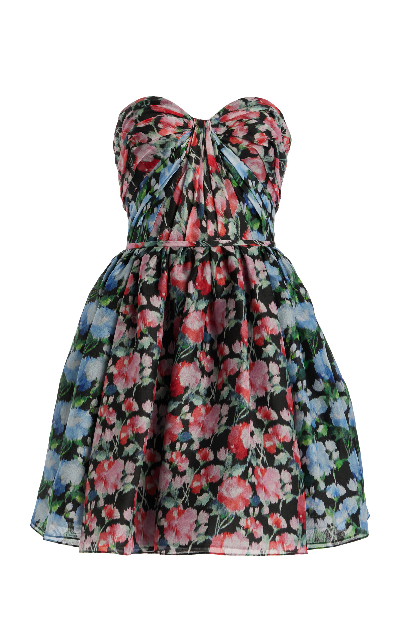 Carolina Herrera Gathered Sweetheart Strapless Silk Crepe Minidress In Multi