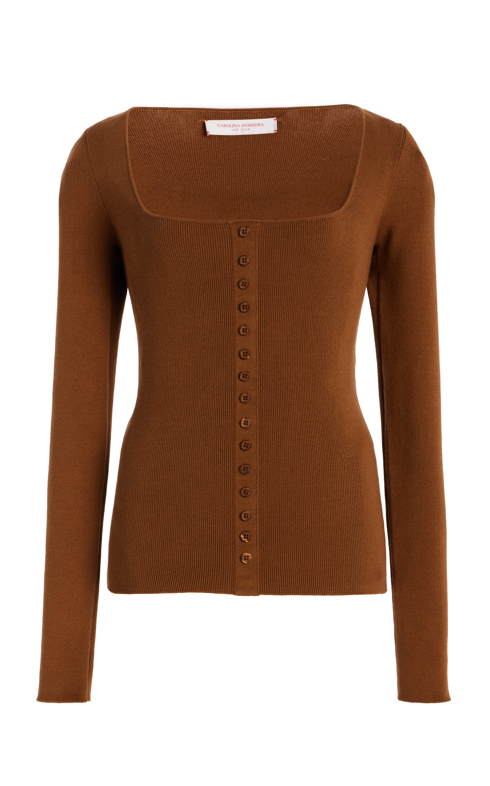 Carolina Herrera Buttoned Silk-cotton Top In Brown