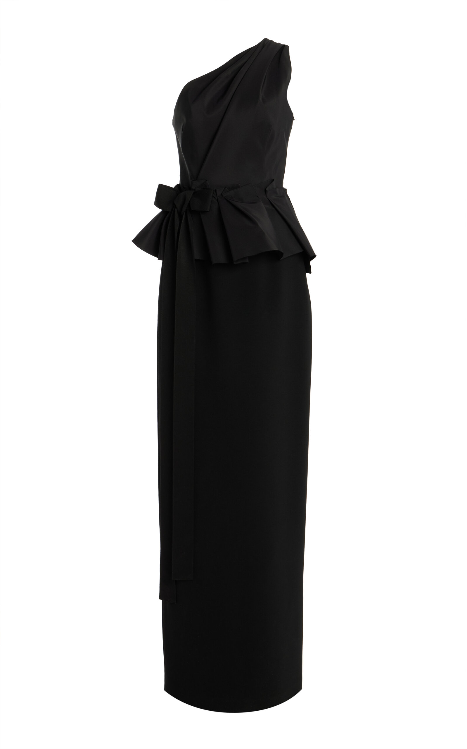 Carolina Herrera One-shoulder Peplum Column Gown With Bow In Black