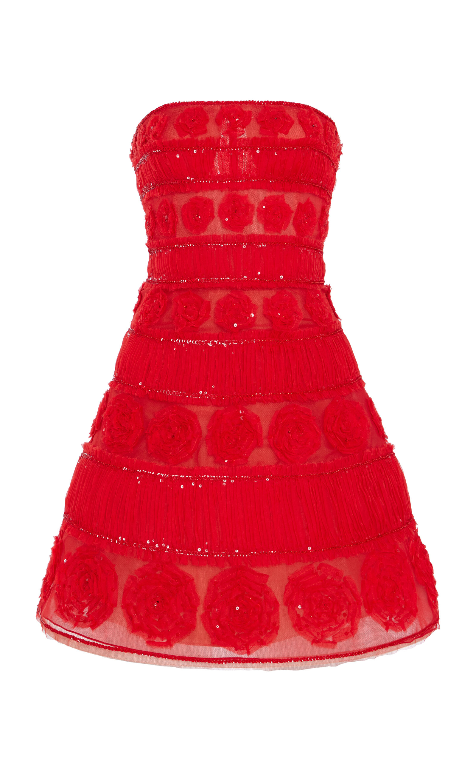 Carolina Herrera Strapless Embellished Mini Dress - Red Carolina Herrera Strapless Embellished Mini Dress - Red