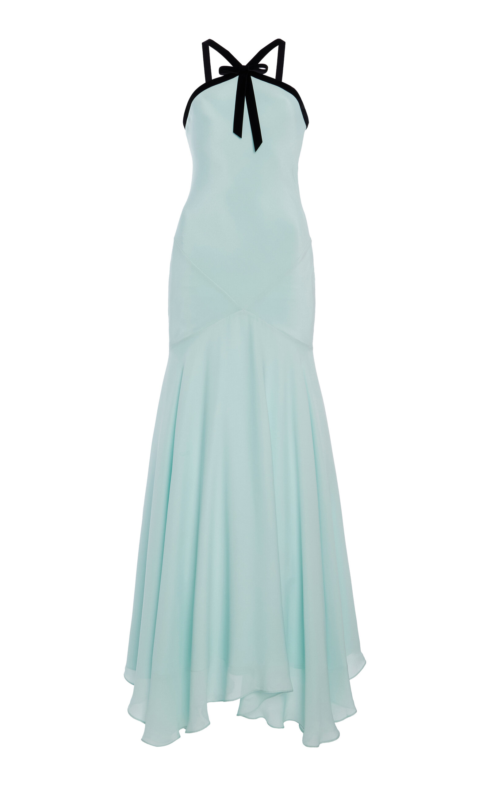 Bow-Detailed Silk Crepe and Georgette Halter Dress