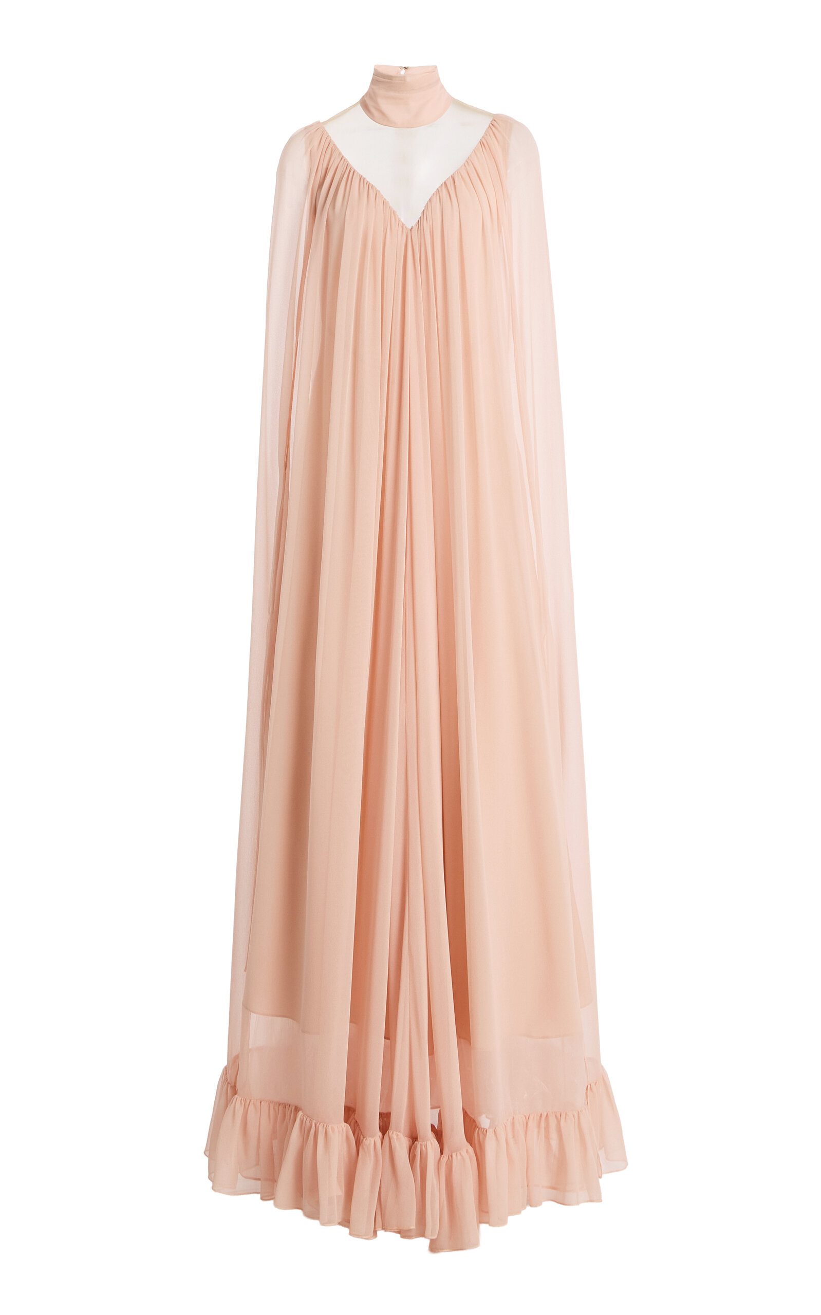 Rodarte Ruffled Silk-Chiffon Cape Gown