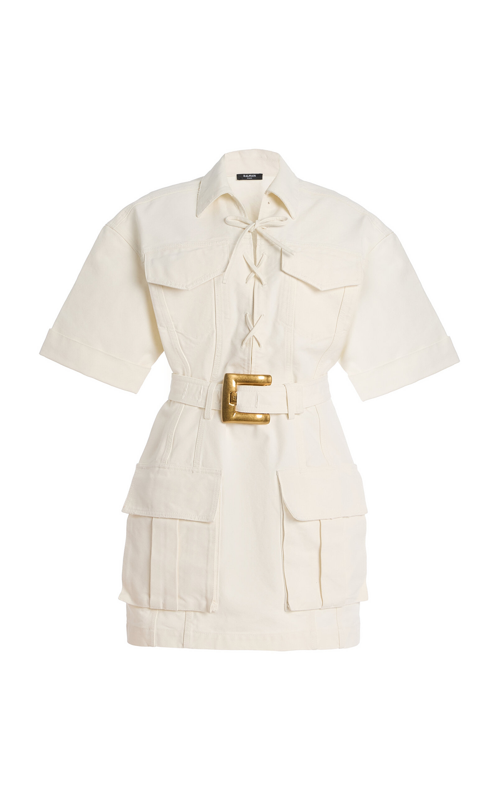 Balmain Cotton Gabardine Short Dress In White