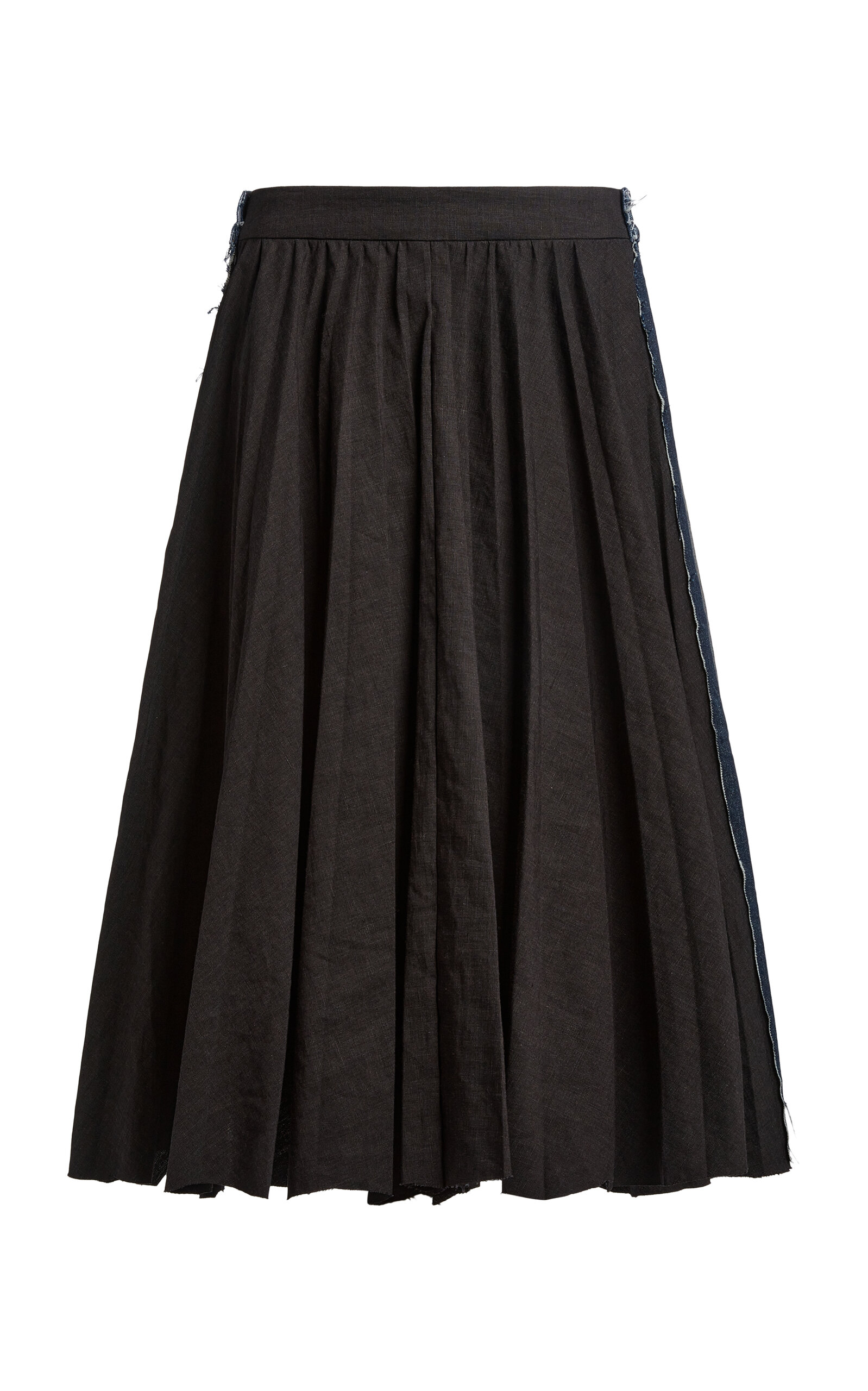 Balenciaga Hybrid Linen and Denim Pleated Midi Skirt - Moda Operandi