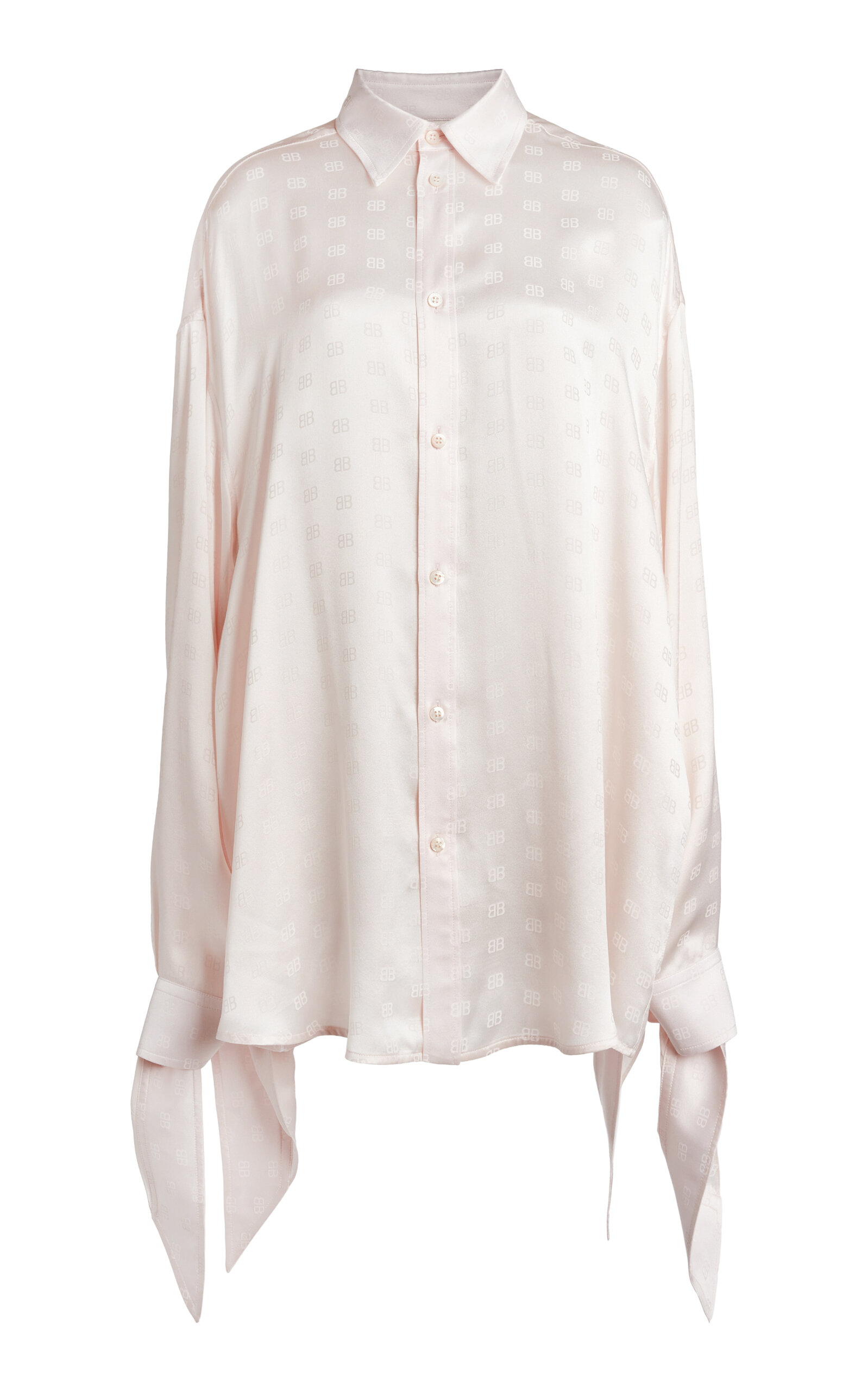 Balenciaga Knotted-Cuff Logo-Jacquard Silk Shirt
