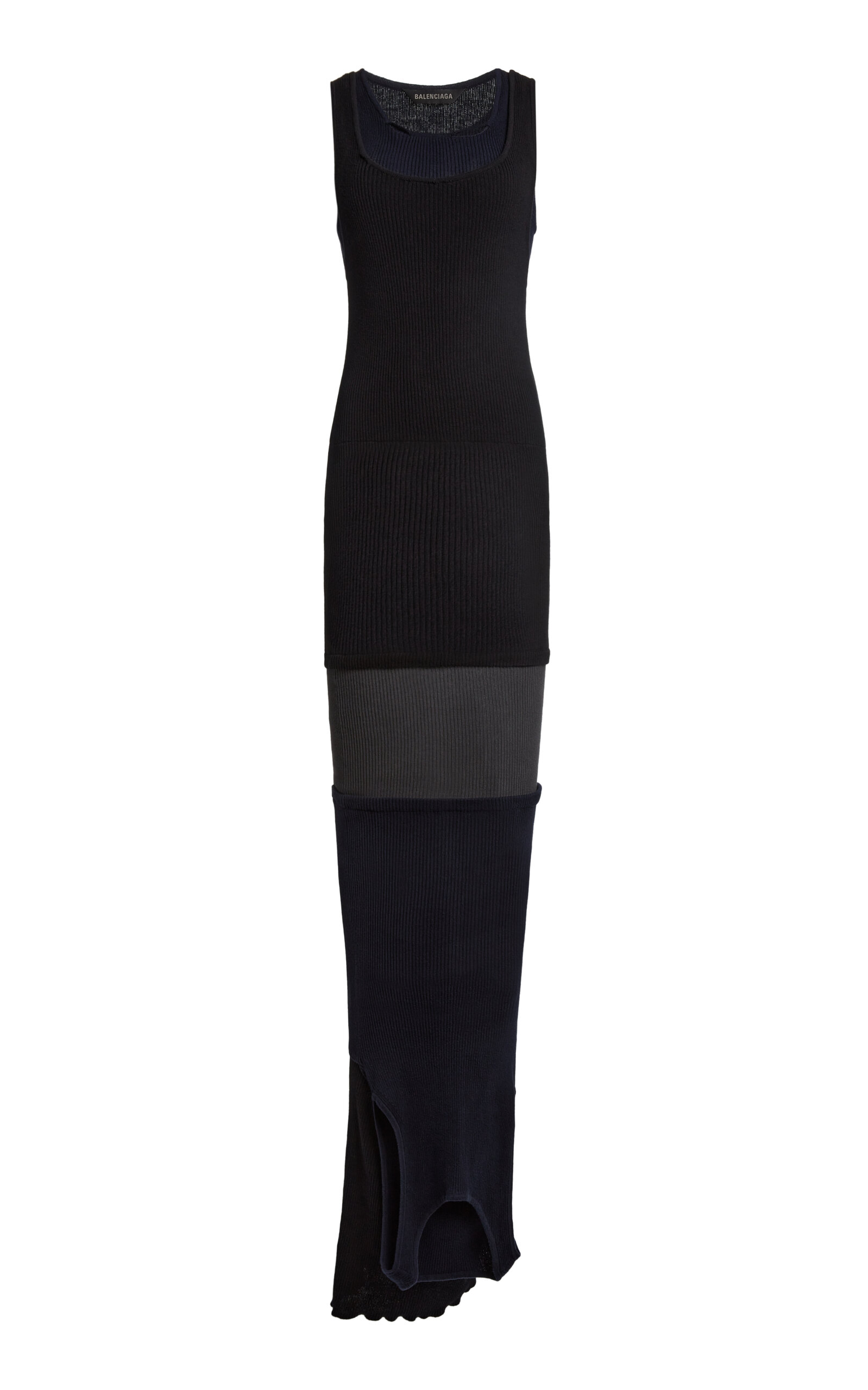 Balenciaga Reversed Ribbed Texture Dress With Round Neckline In Multi