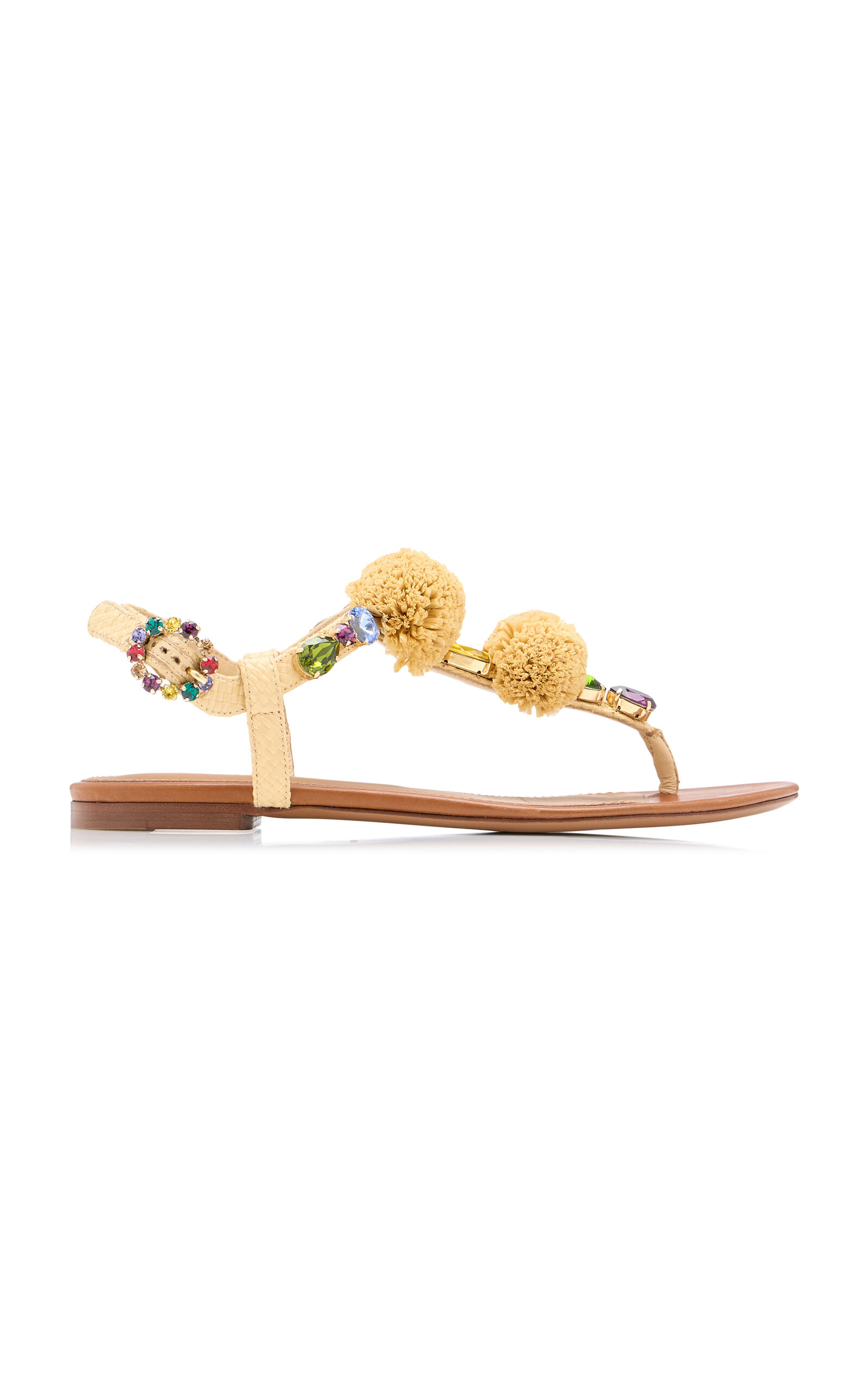 Dolce & Gabbana Embellished Raffia-effect Thong Sandals