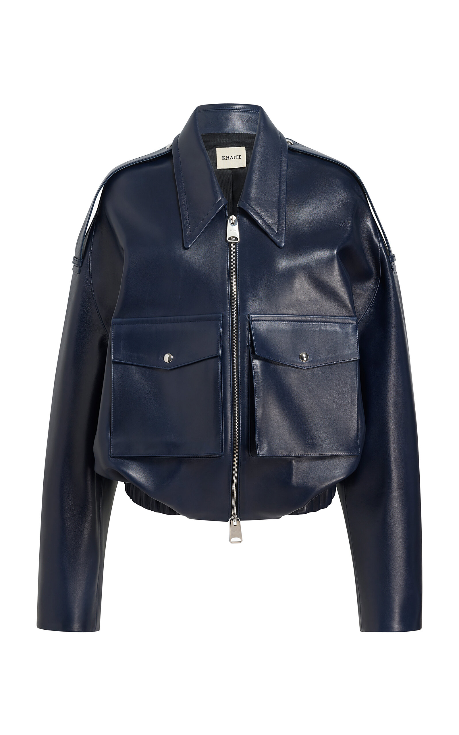 Khaite Oversized Owey Leather Jacket In Navy
