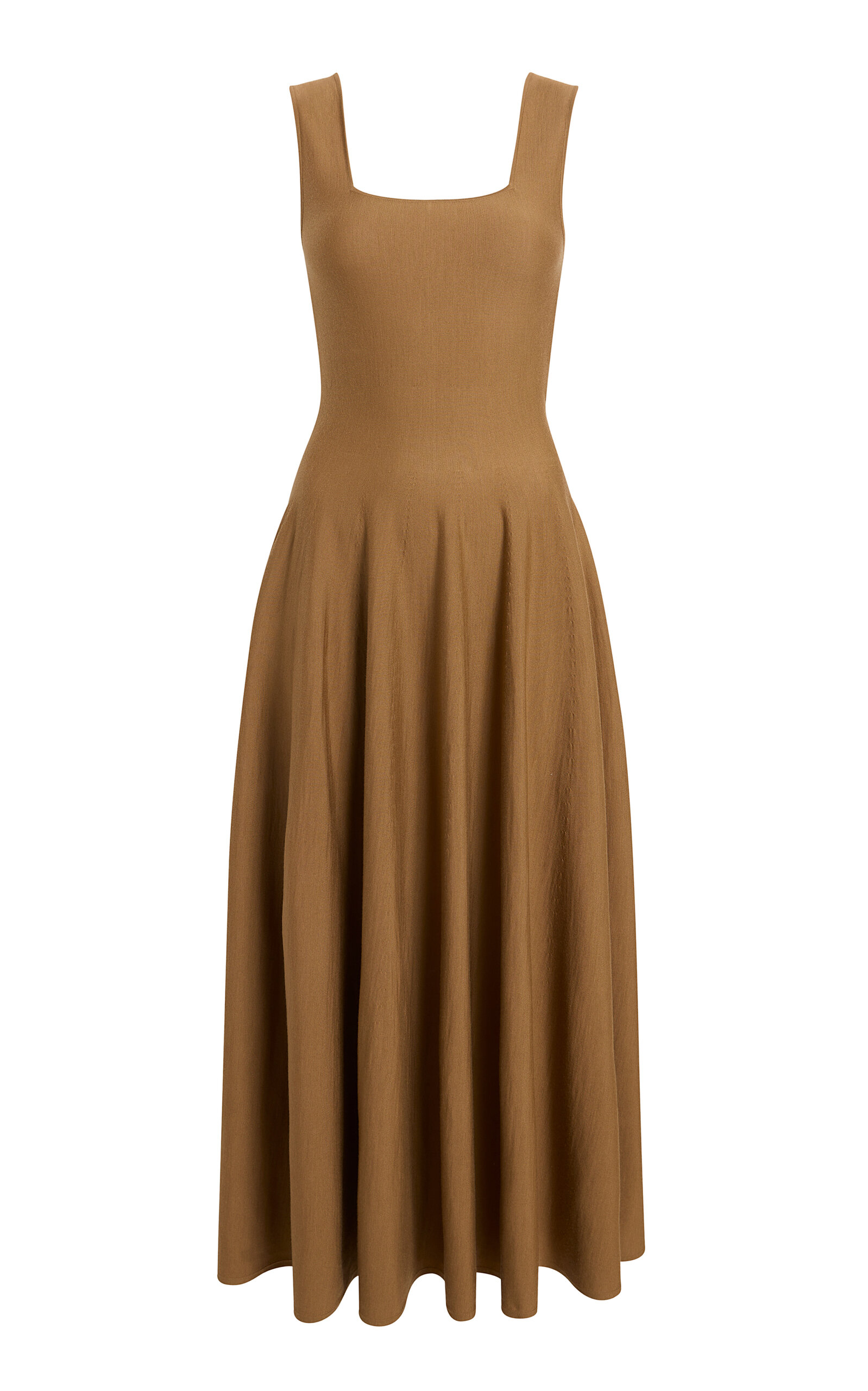 Khaite Jodie Pleated Wool Midi Dress In Brown
