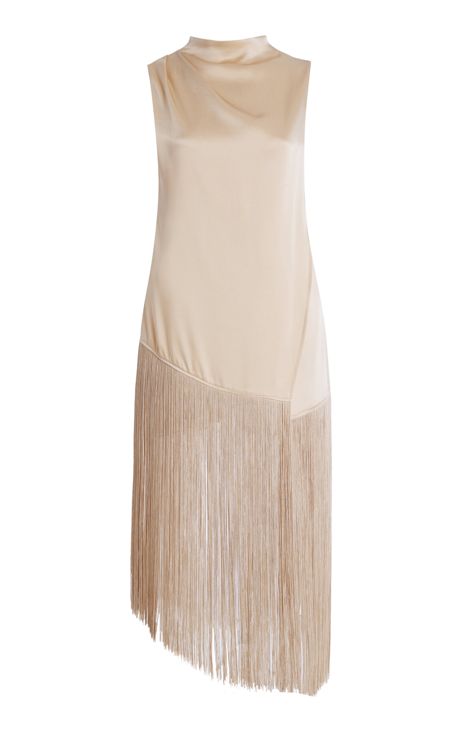 LAPOINTE Fringed Satin Top - Neutral - Women's Clothing