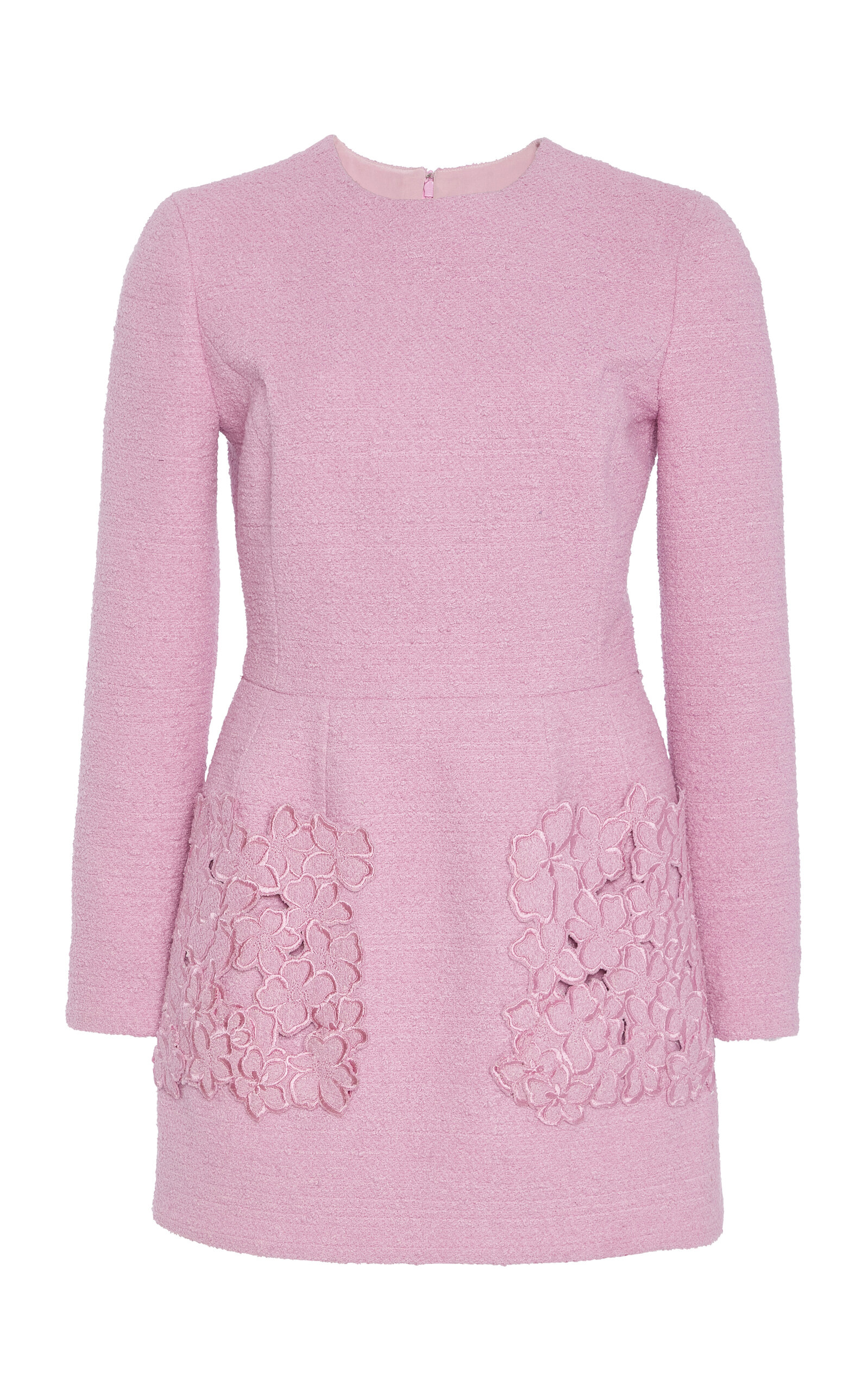 Oscar De La Renta Embroidered Tweed Mini Dress In Pink