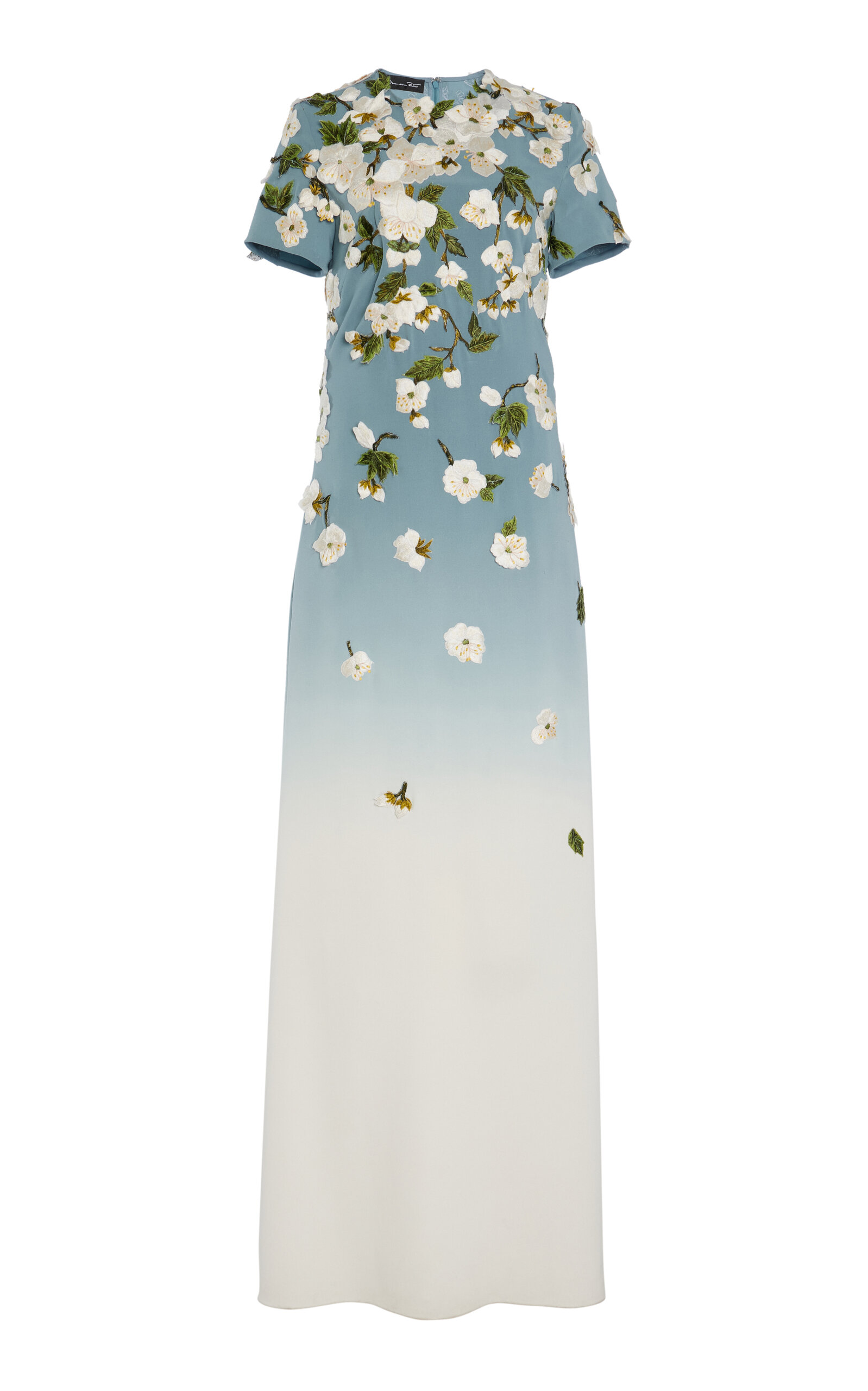 Oscar de la Renta Embroidered Stretch-Silk Gown
