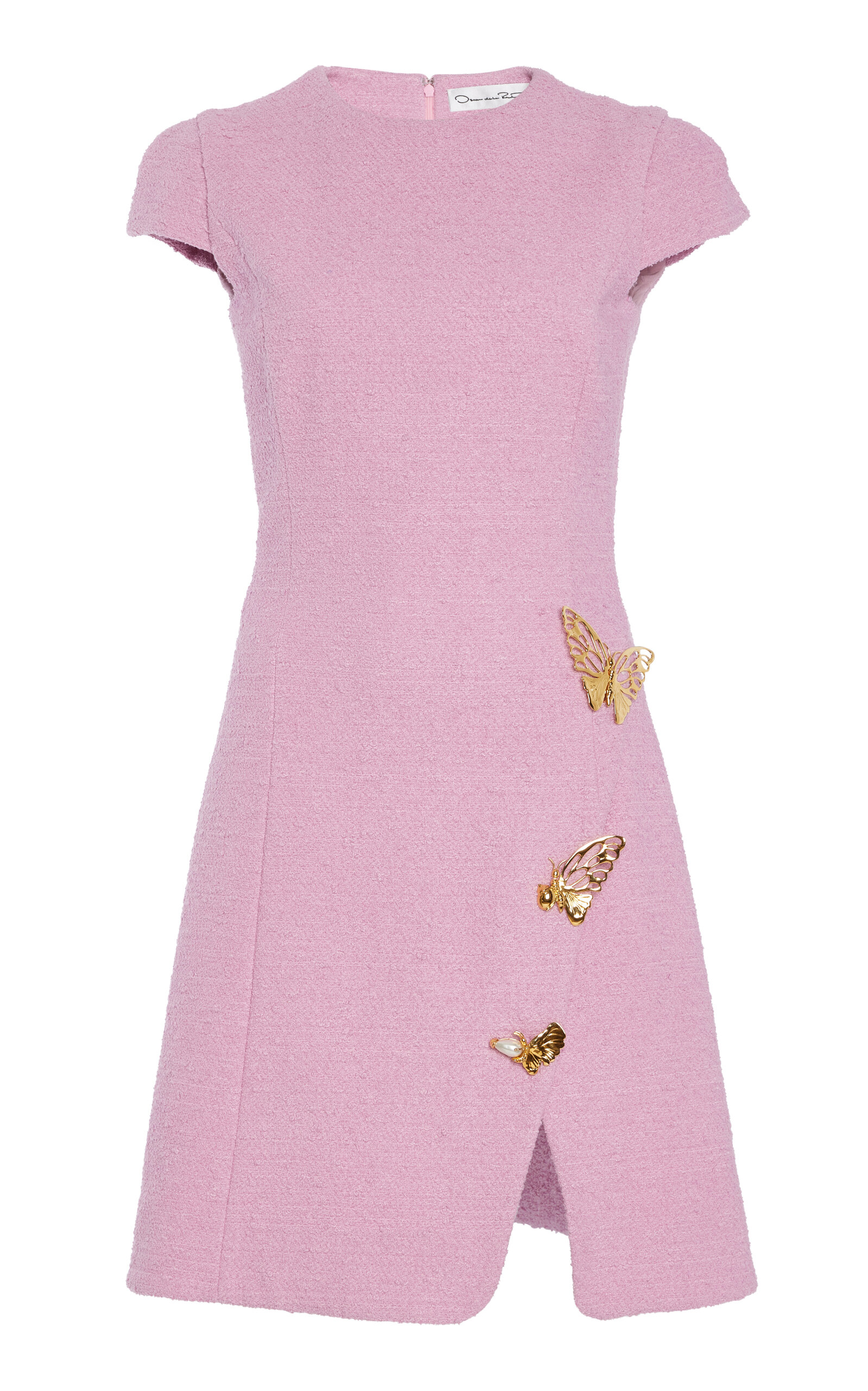 Oscar De La Renta Butterfly-detailed Tweed Dress In Pink