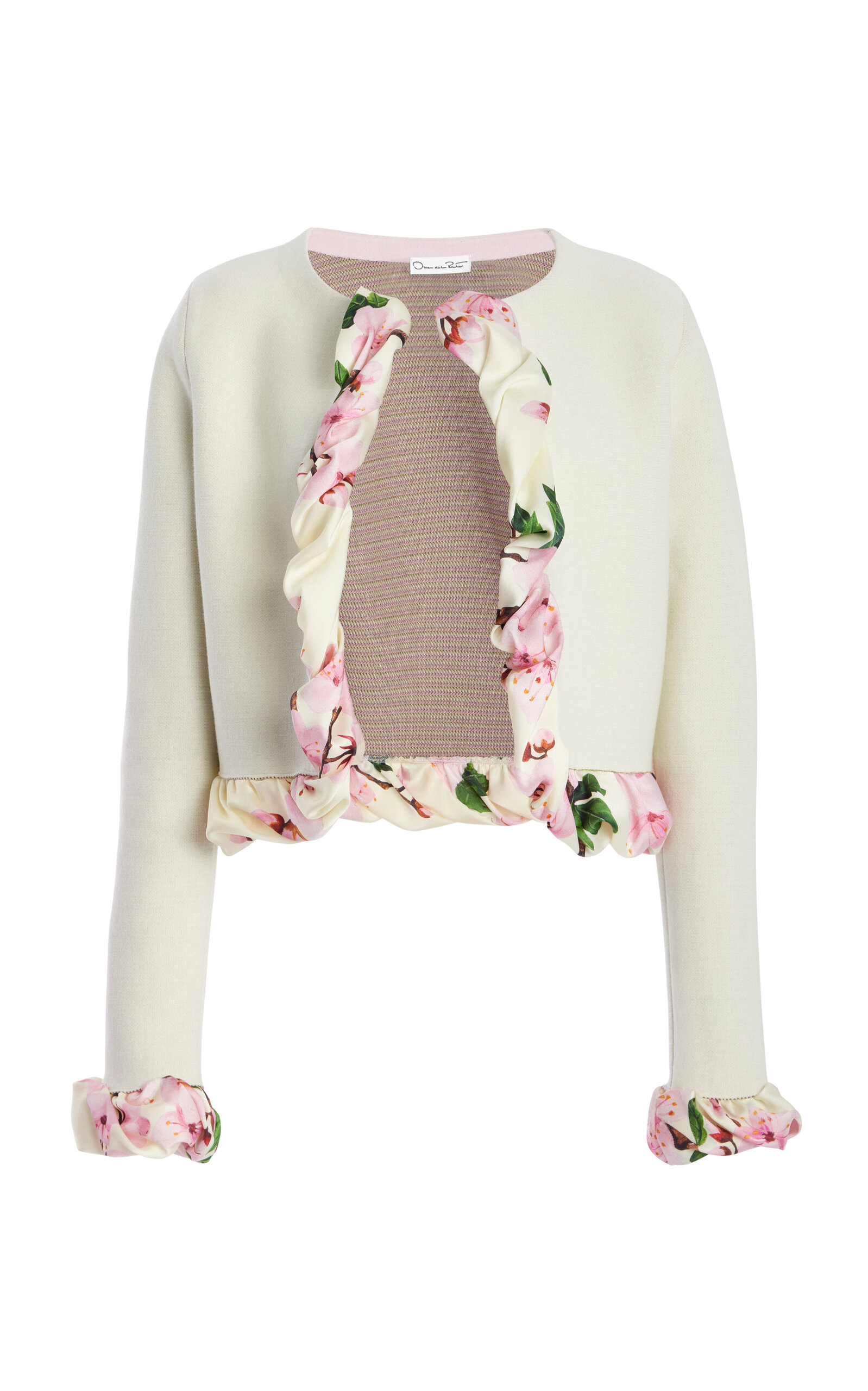 Oscar De La Renta Ruffled Knit Cardigan In Off-white