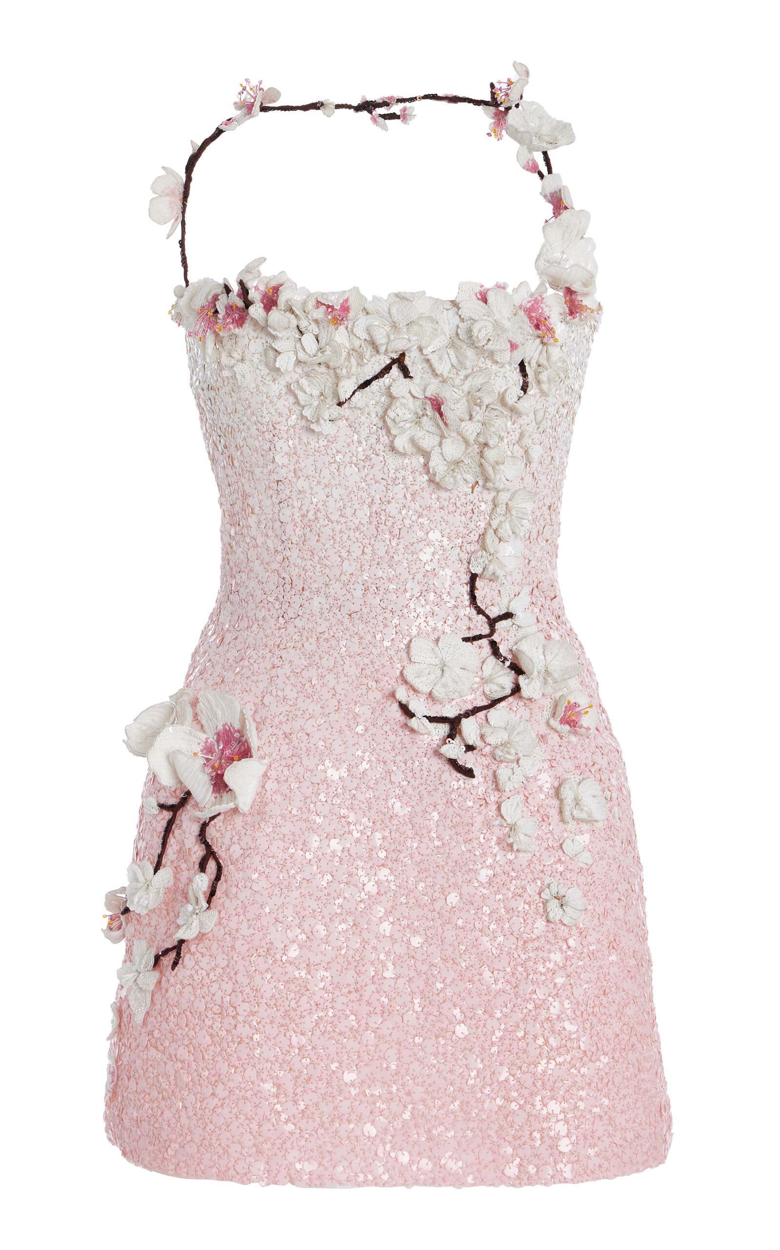 Oscar De La Renta Embellished Sequined Organza Mini Dress In Pink