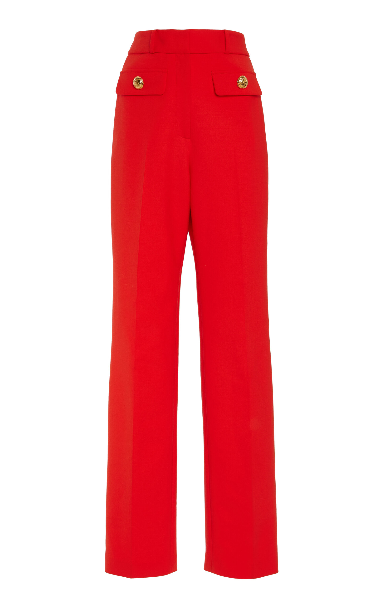 Shop Oscar De La Renta Stretch-wool Straight-leg Pants In Red
