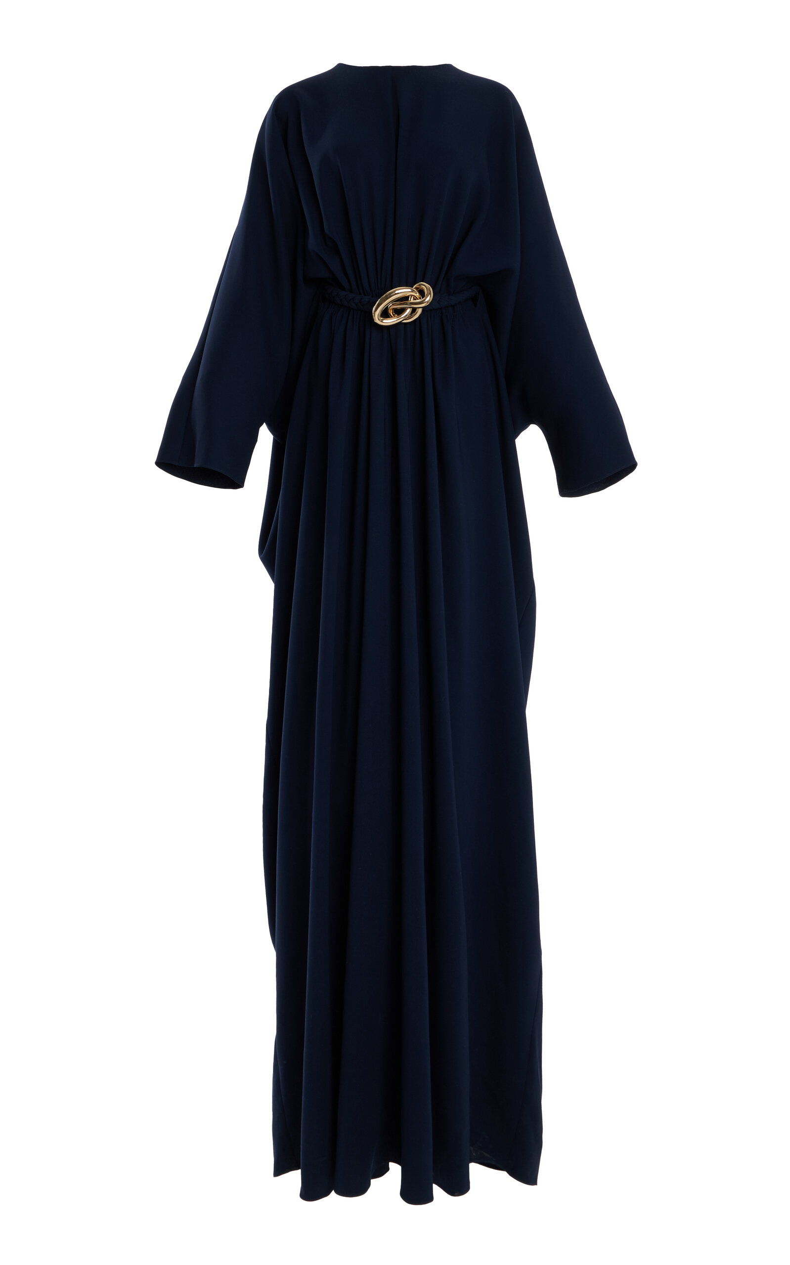 Oscar De La Renta Belted Stretch-silk Maxi Dress In Navy