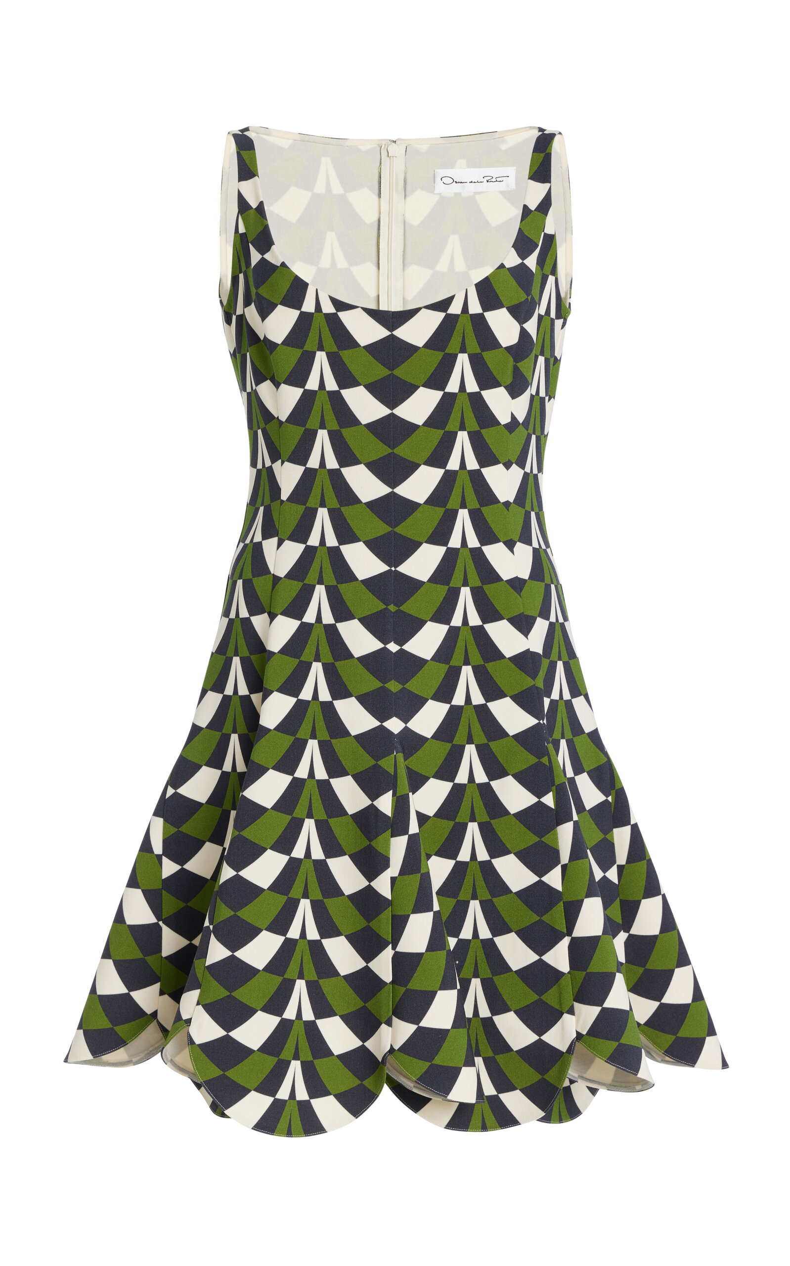 Oscar De La Renta Geometric Fit-and-flare Scalloped Wool Mini Dress In Green