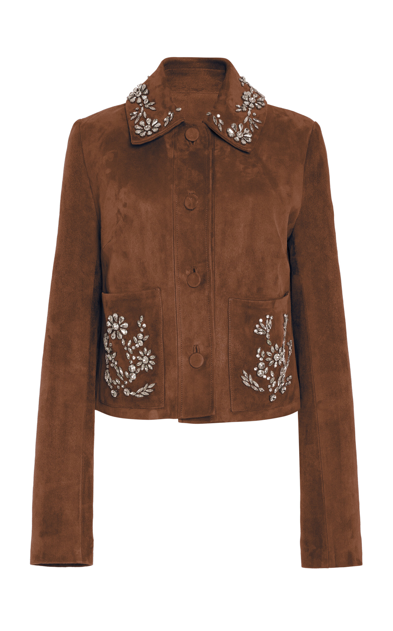 Oscar De La Renta Crystal-embellished Suede Jacket In Brown
