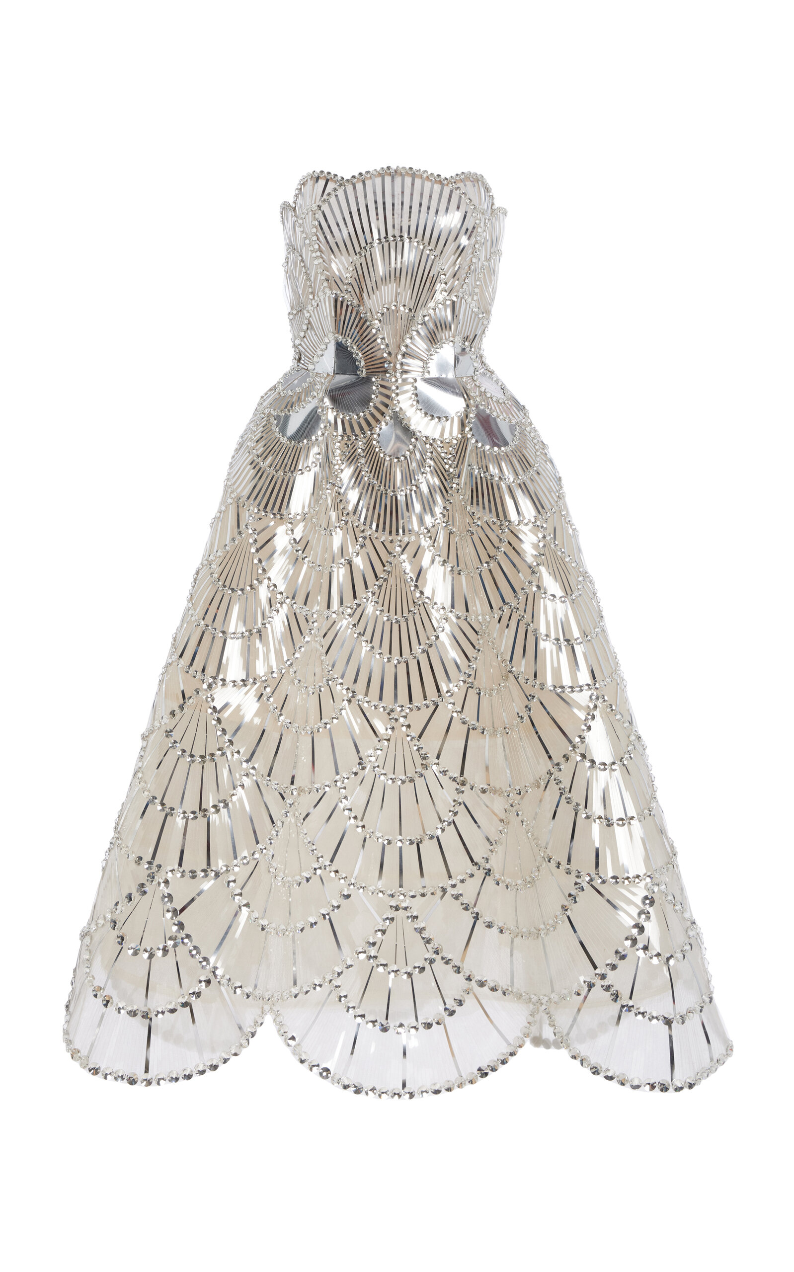 Oscar De La Renta Crystal-embellished Tulle Gown In Silver