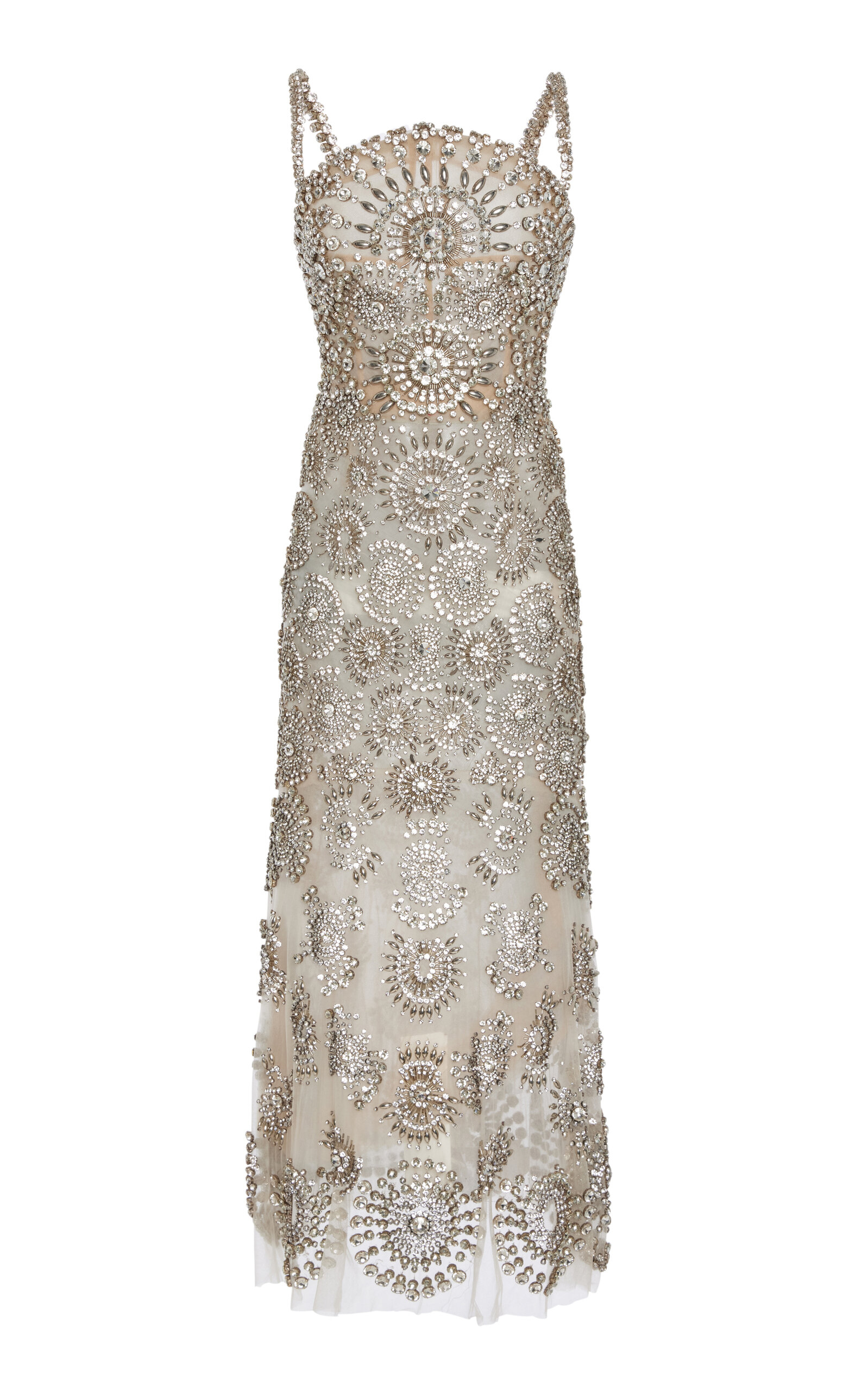 Oscar De La Renta Embellished Tulle Midi Dress In Silver