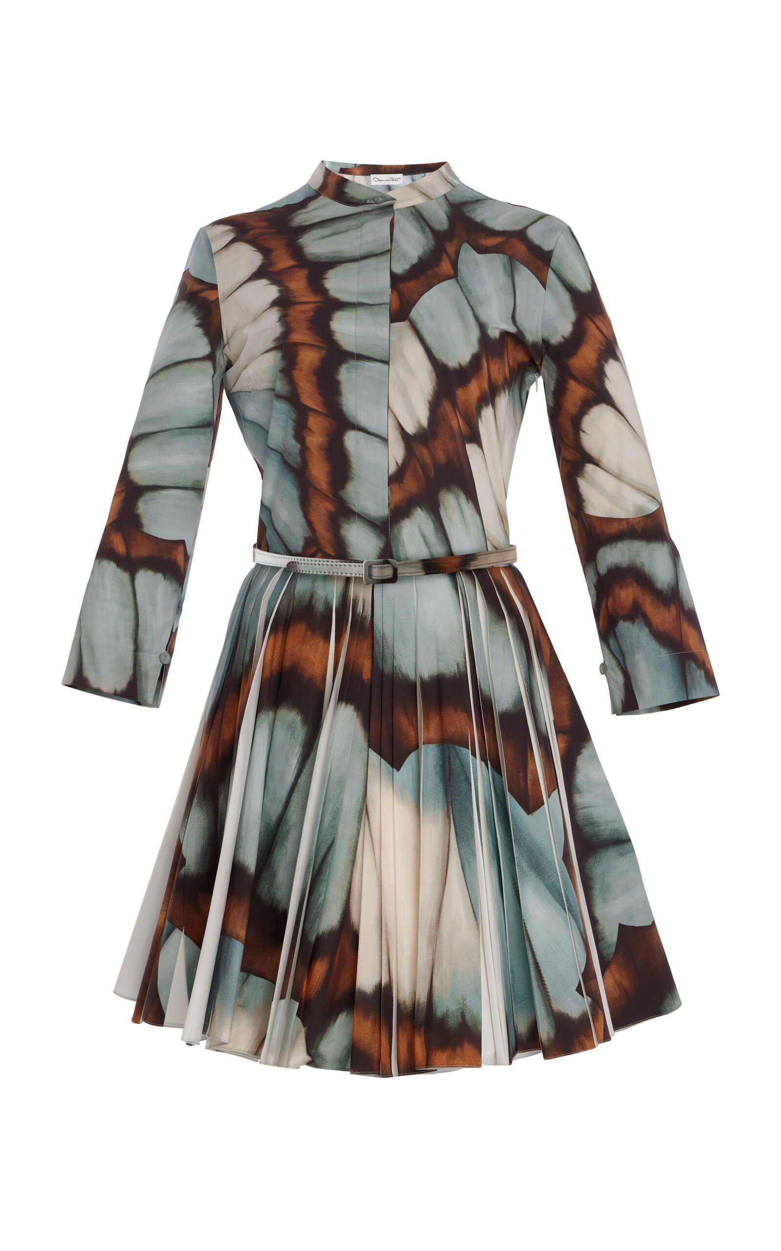 Oscar de la Renta Belted Pleated Cotton Poplin Mini Dress