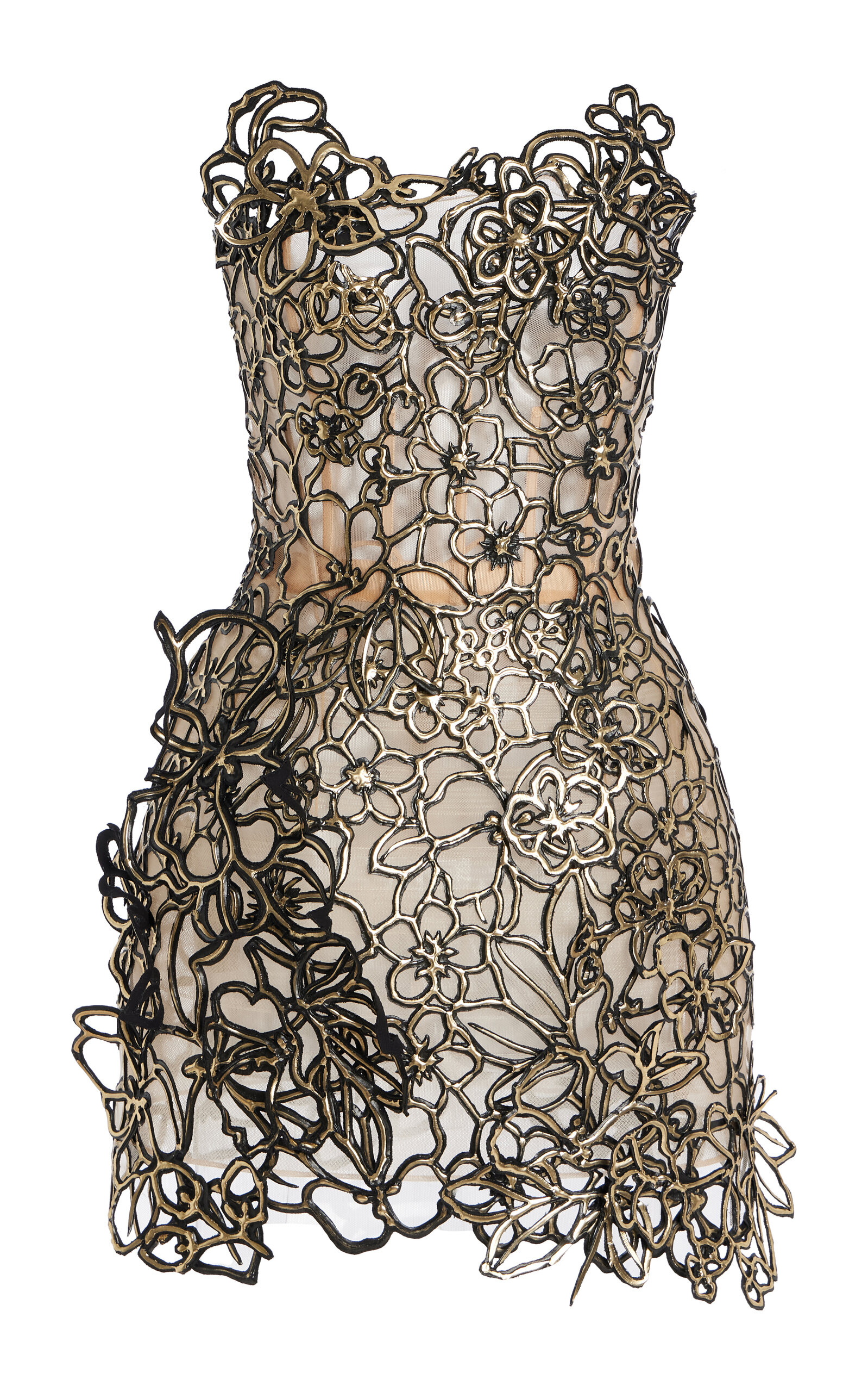 Oscar de la Renta Embellished Cutout Tulle Mini Dress - Black