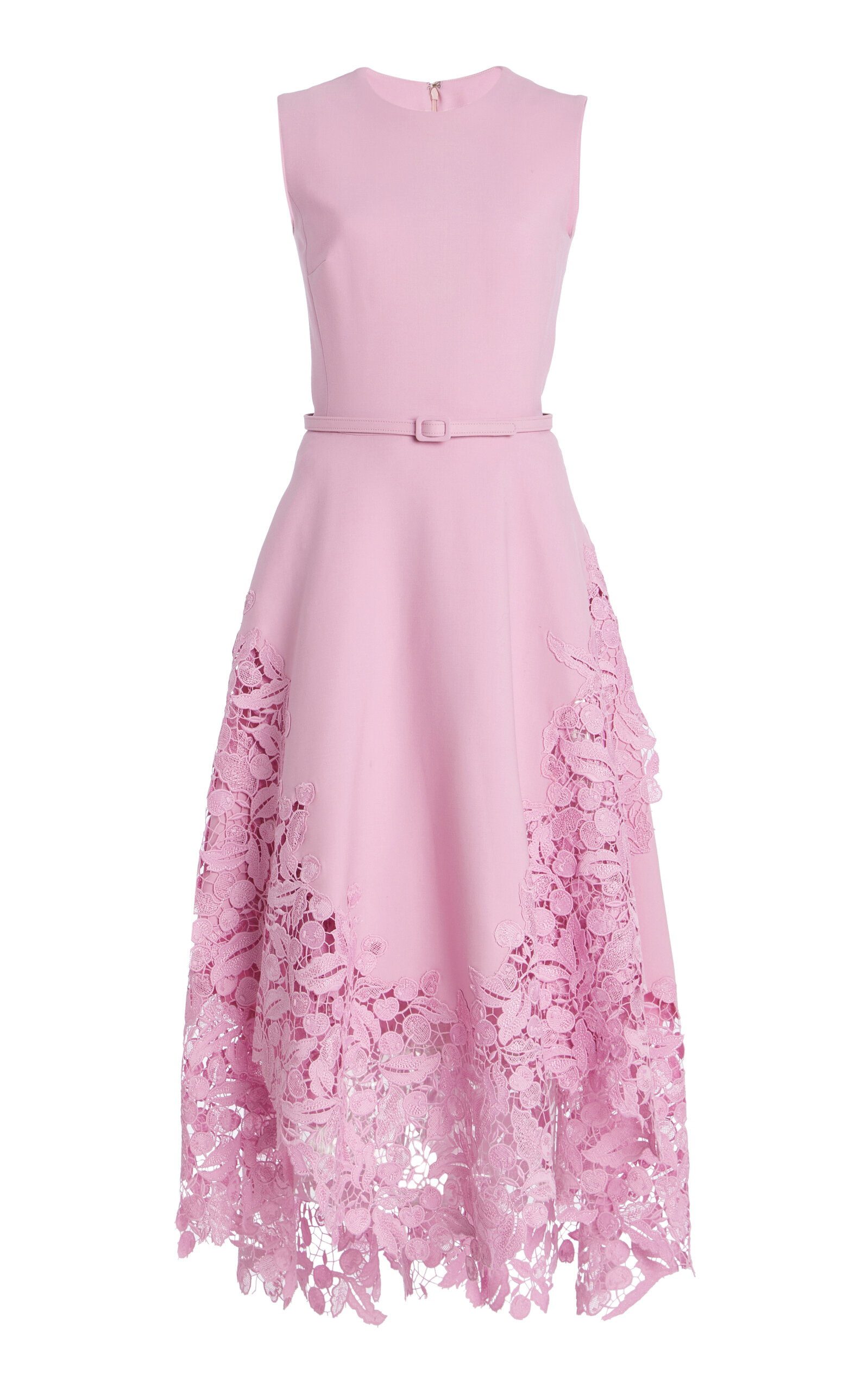 Oscar de la Renta Embroidered Floral Guipure Midi Dress - Pink