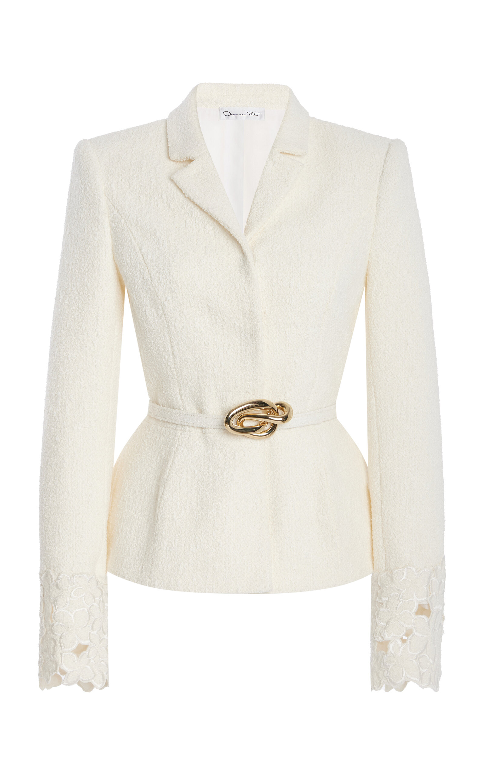 Oscar De La Renta Belted Embroidered Tweed Jacket In Ivory