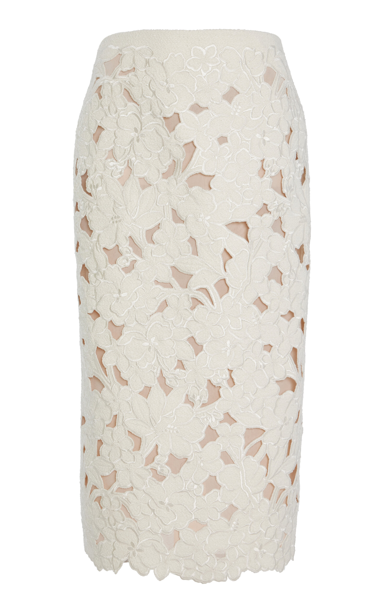 Oscar de la Renta Embroidered Cutout Tweed Midi Skirt