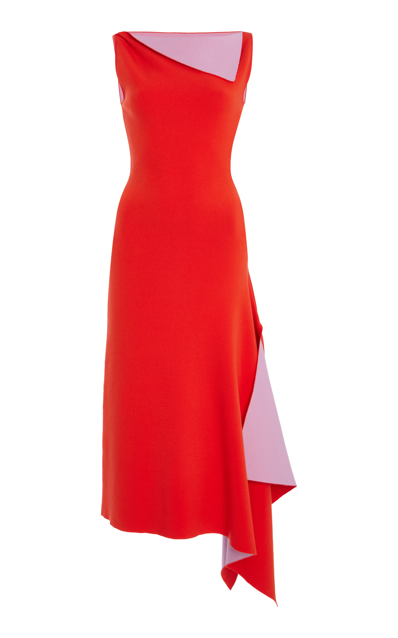 Oscar de la Renta Asymmetric Knit Midi Dress - Red